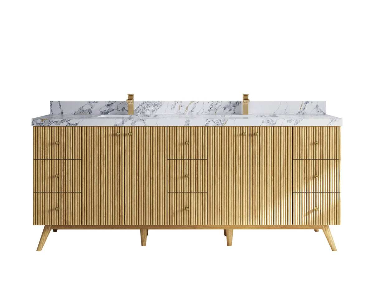 Pasadena Teak Wood 84 in. W x 22 in. D Double Sink Bathroom Vanity - Willow Bath and Vanity