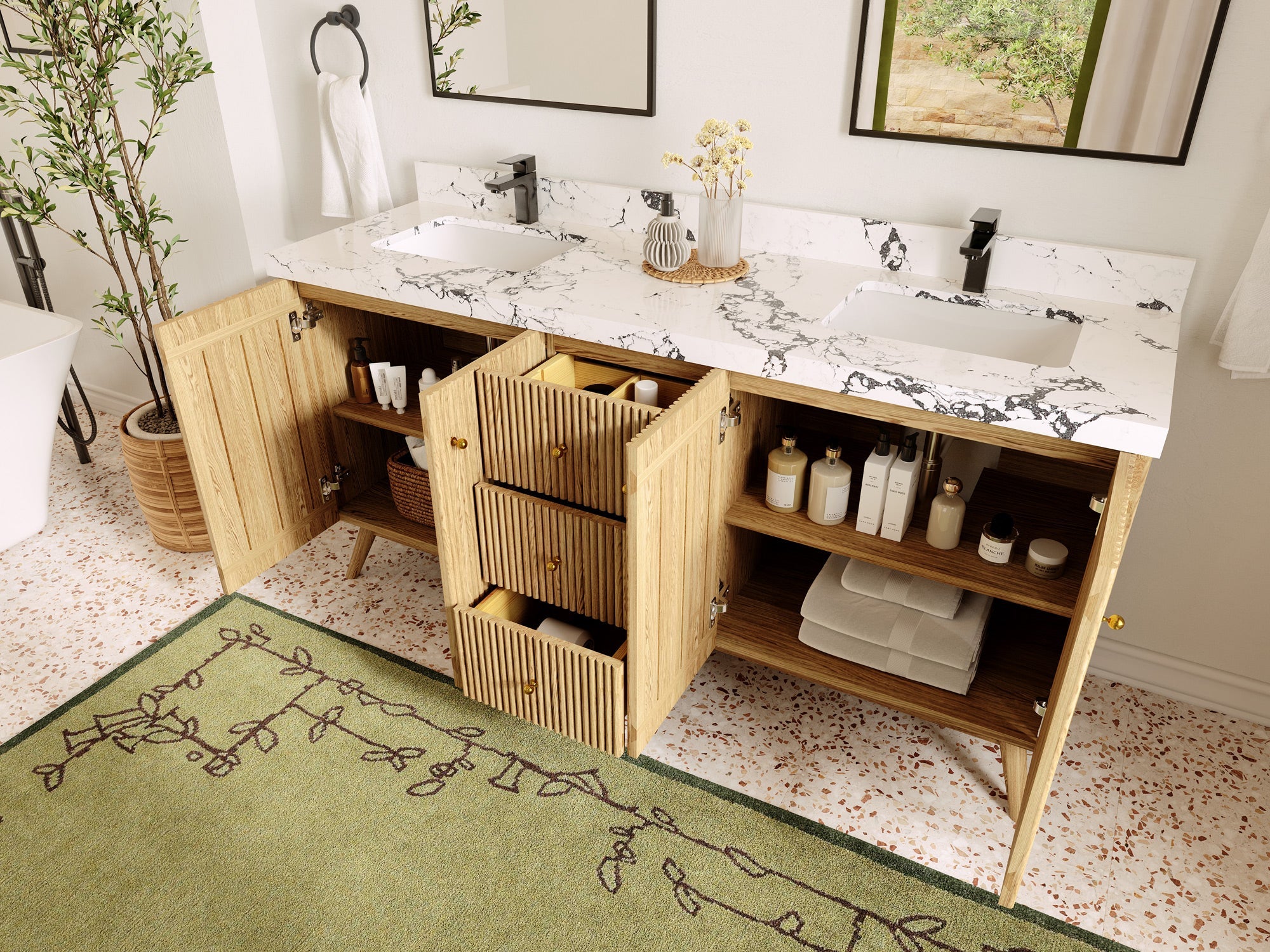 Pasadena White Oak 72 in. W x 22 in. D Double Sink Bathroom Vanity - Willow Bath and Vanity