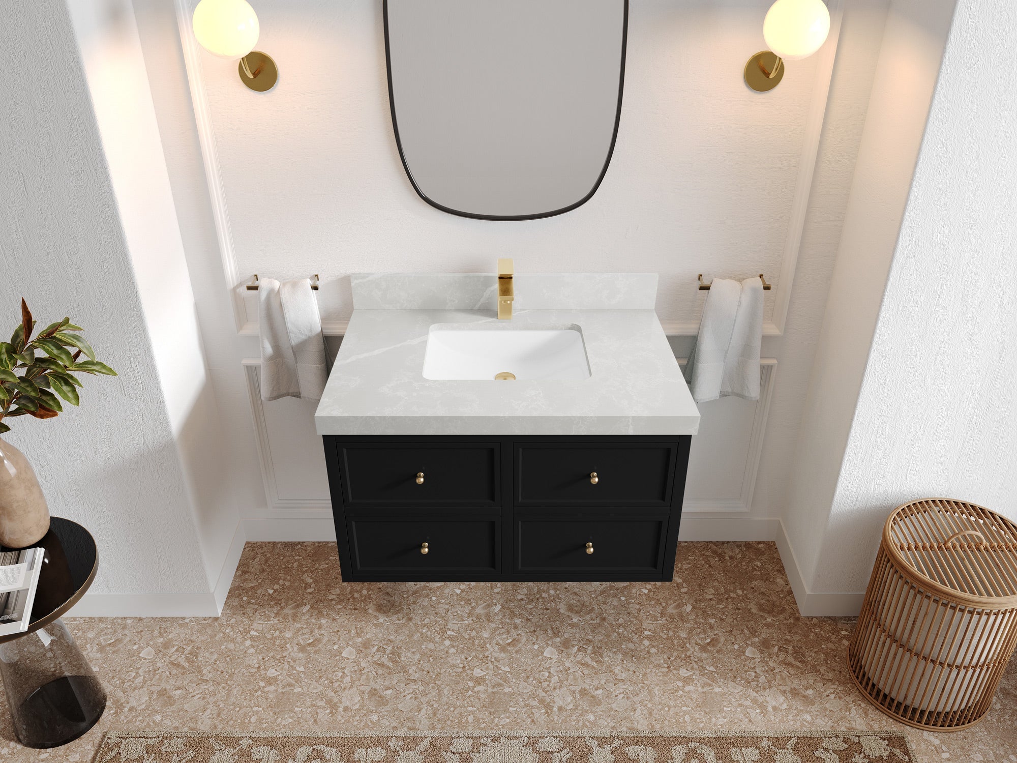 Roswell Floating 36 in. W x 22 in. D Center Sink Bathroom Vanity - Willow Bath and Vanity