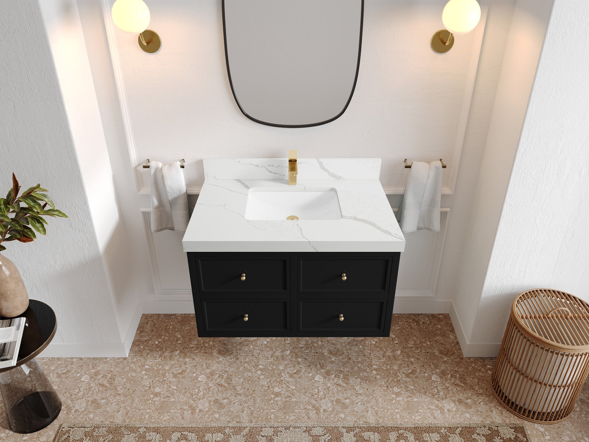 Roswell Floating 36 in. W x 22 in. D Center Sink Bathroom Vanity - Willow Bath and Vanity