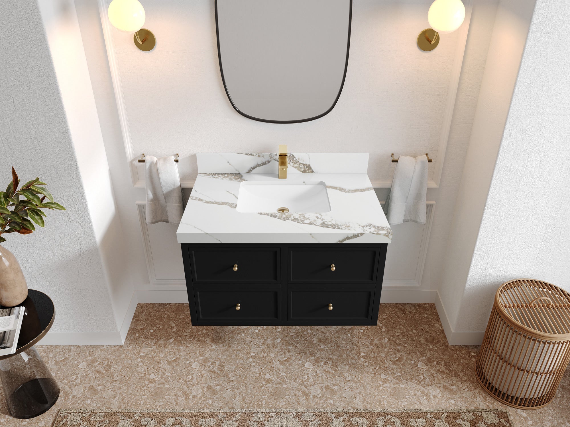 Roswell Floating 36 in. W x 22 in. D Center Sink Bathroom Vanity - Willow Bath and Vanity