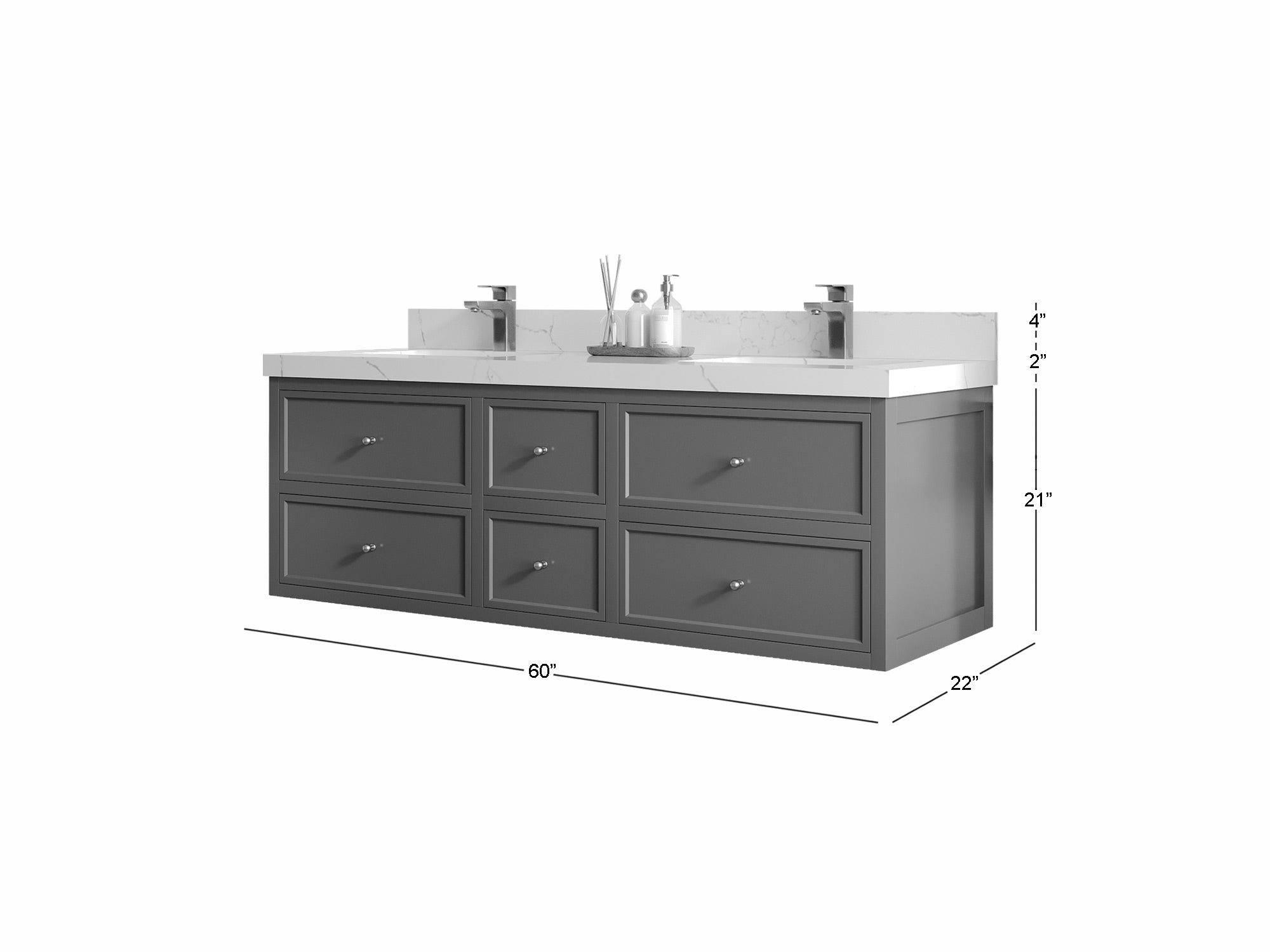 Roswell Floating 60 in. W x 22 in. D Double Sink Bathroom Vanity - Willow Bath and Vanity