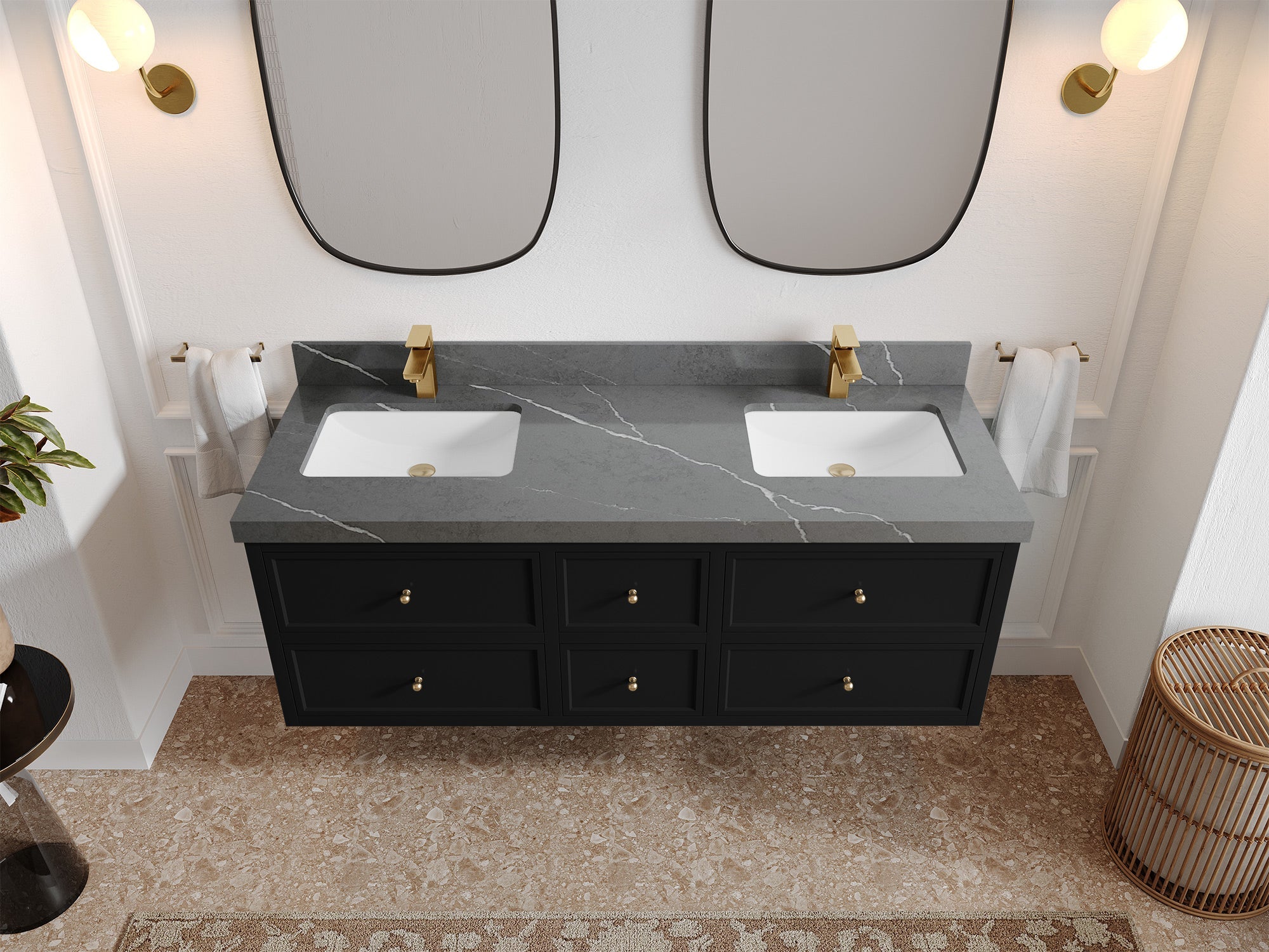 Roswell Floating 60 in. W x 22 in. D Double Sink Bathroom Vanity - Willow Bath and Vanity