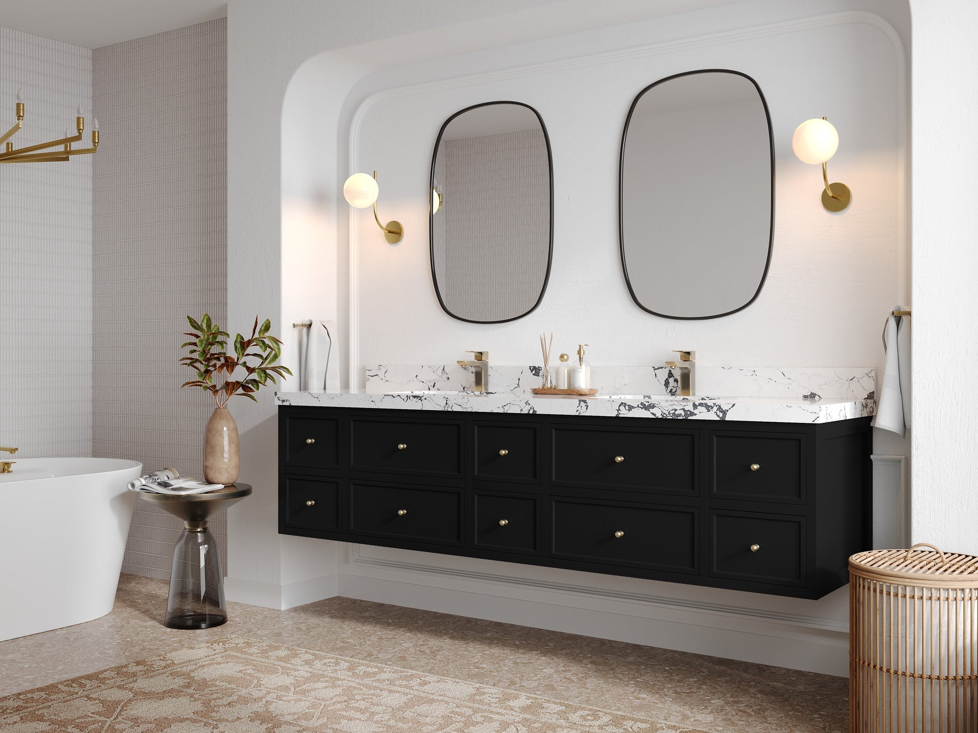 Roswell Floating 84 in. W x 22 in. D Double Sink Bathroom Vanity - Willow Bath and Vanity