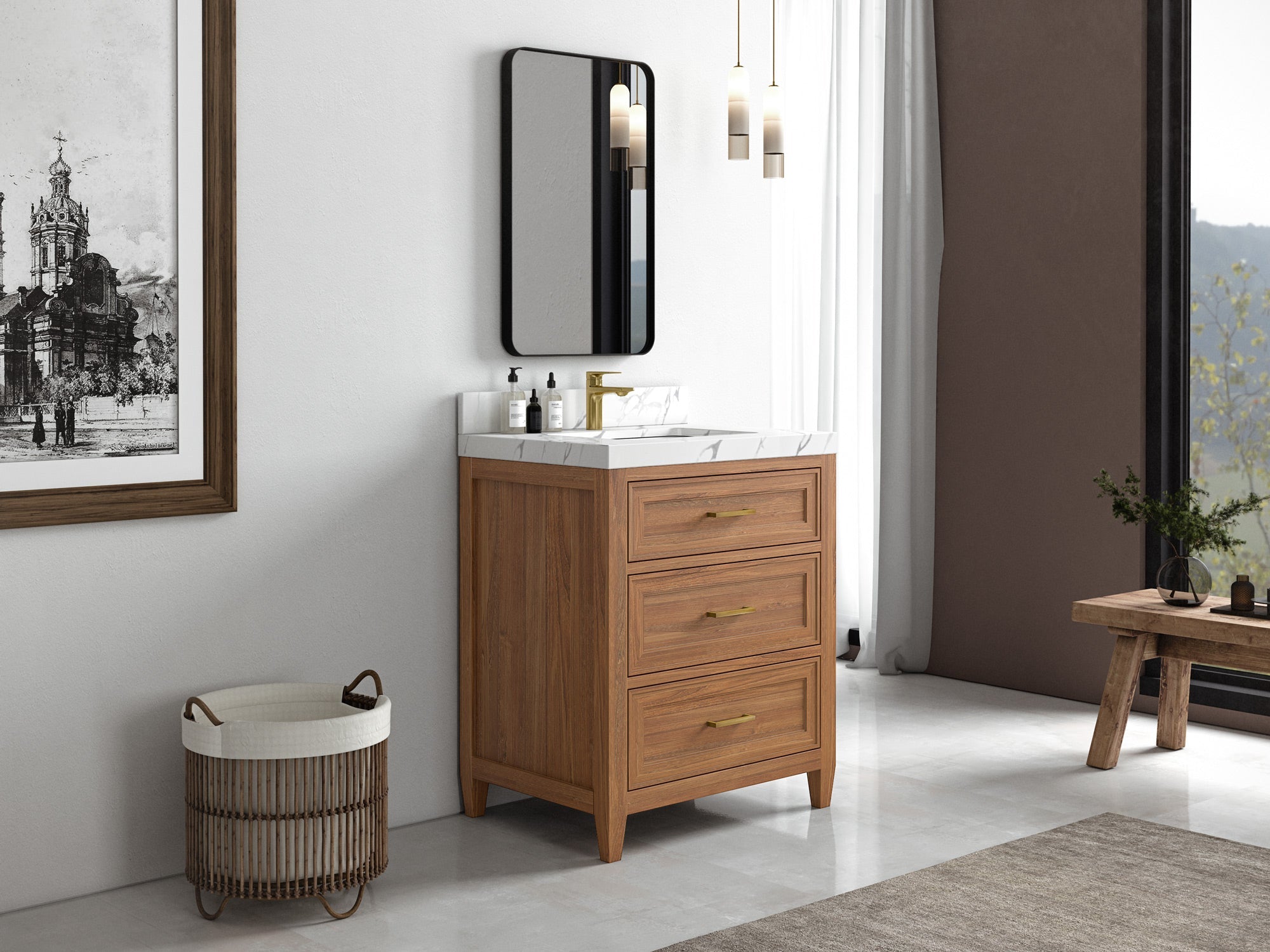 Santa Monica Teak Wood 30 in. W x 22 in. D Single Sink Bathroom Vanity - Willow Bath and Vanity