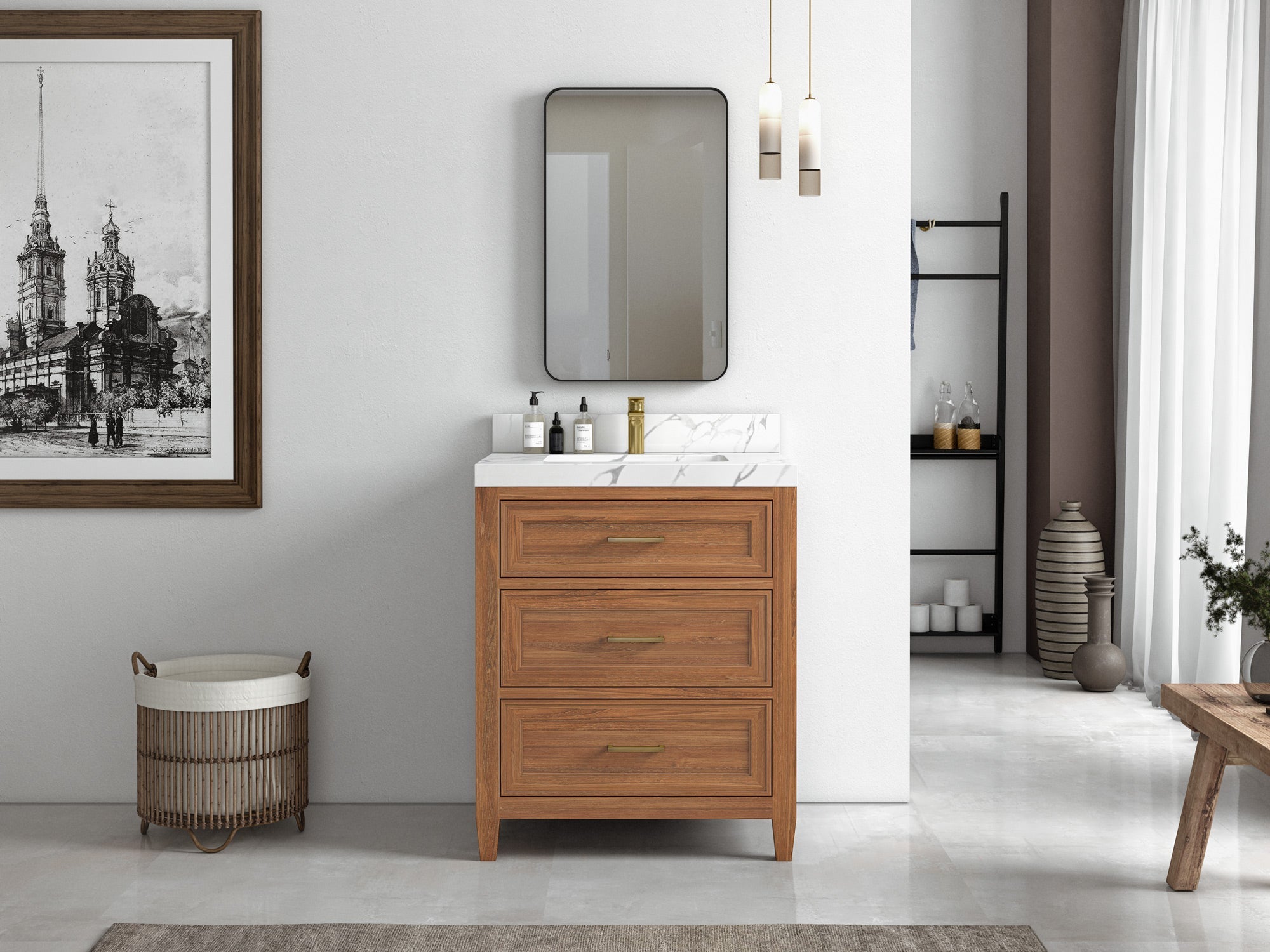 Santa Monica Teak Wood 30 in. W x 22 in. D Single Sink Bathroom Vanity - Willow Bath and Vanity