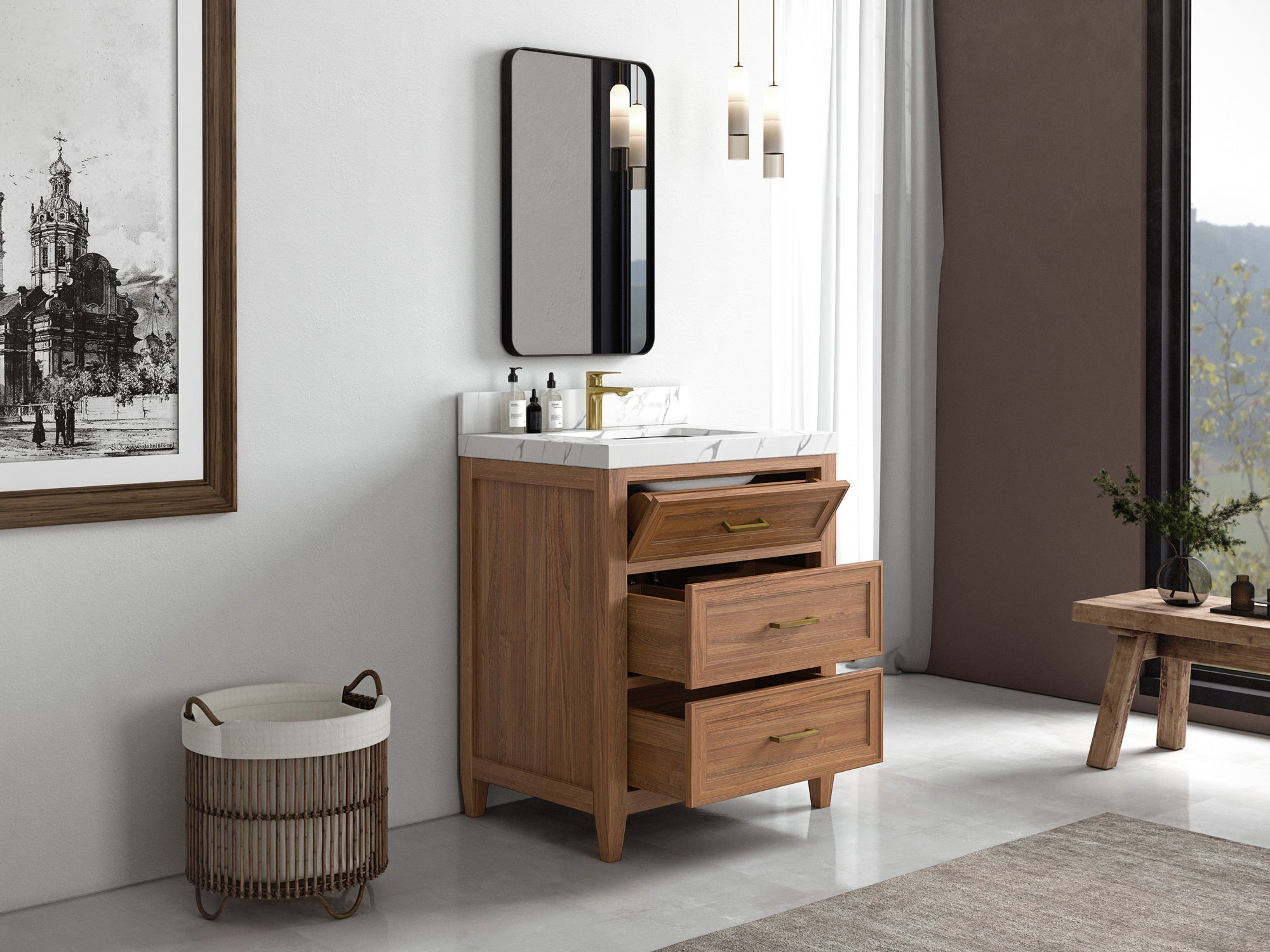 Santa Monica Teak Wood 30 in. W x 22 in. D Single Sink Bathroom Vanity - Willow Bath and Vanity