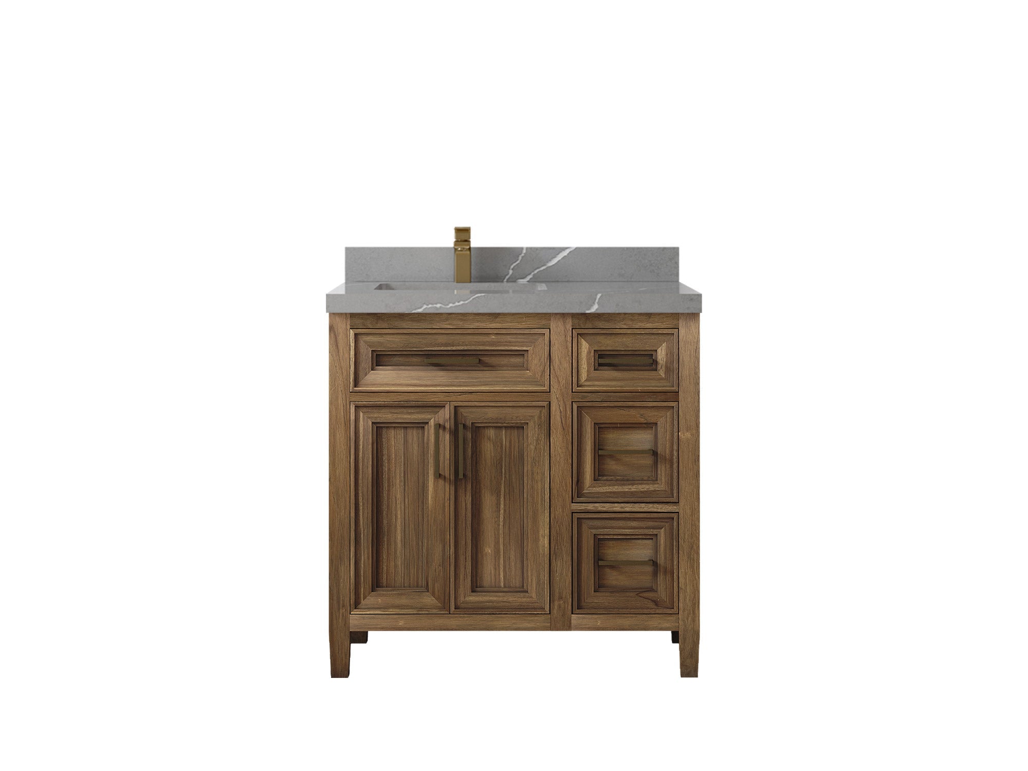Santa Monica Teak Wood 36 in. W x 22 in. D Left Offset Sink Bathroom Vanity - Willow Bath and Vanity