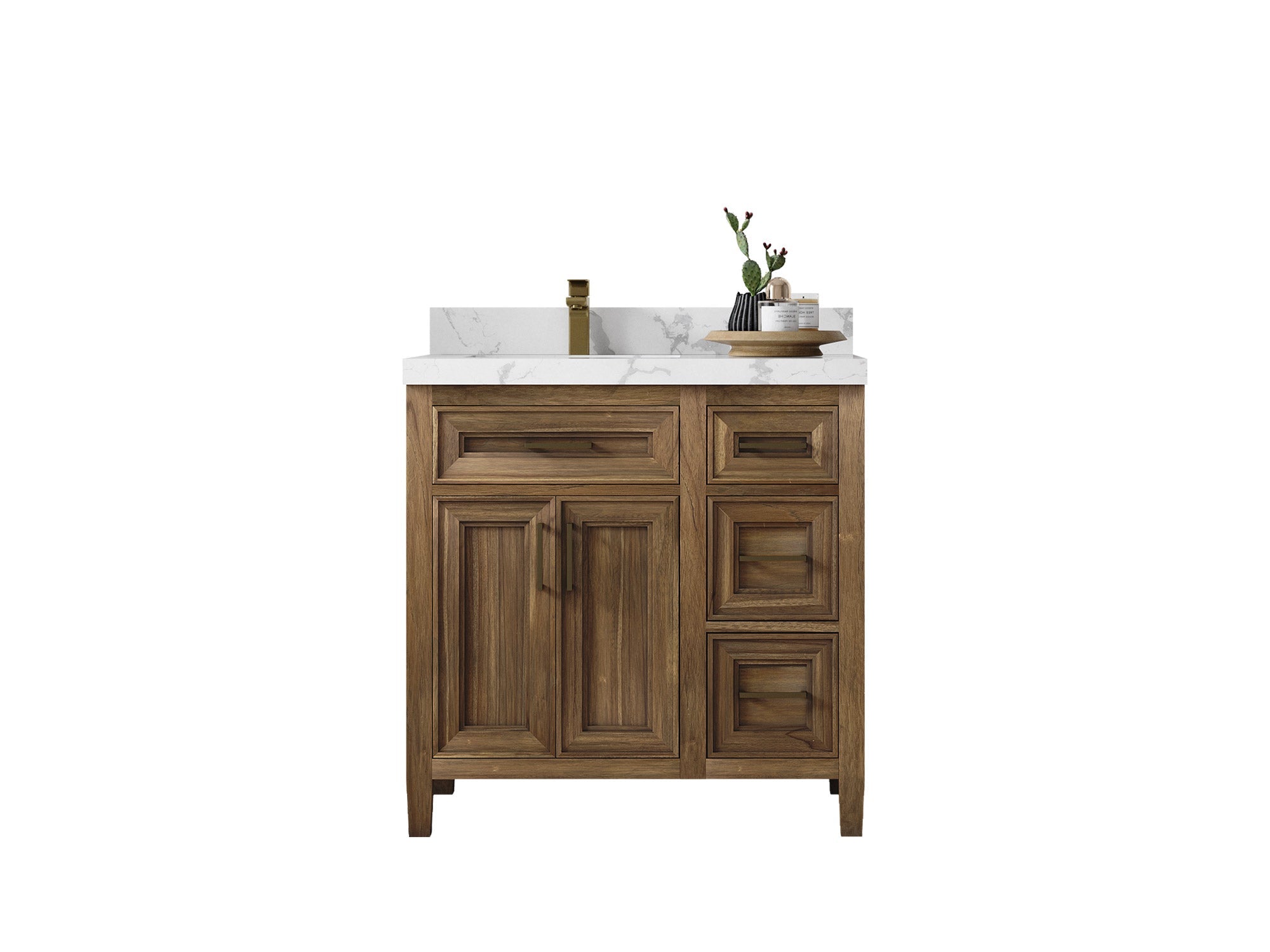 Santa Monica Teak Wood 36 in. W x 22 in. D Left Offset Sink Bathroom Vanity - Willow Bath and Vanity