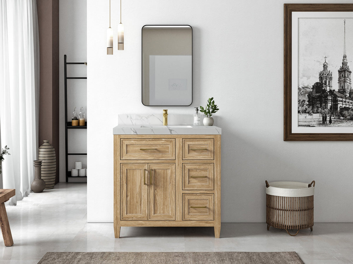 Santa Monica Teak Wood 36 in. W x 22 in. D Single Sink Bathroom Vanity - Willow Bath and Vanity