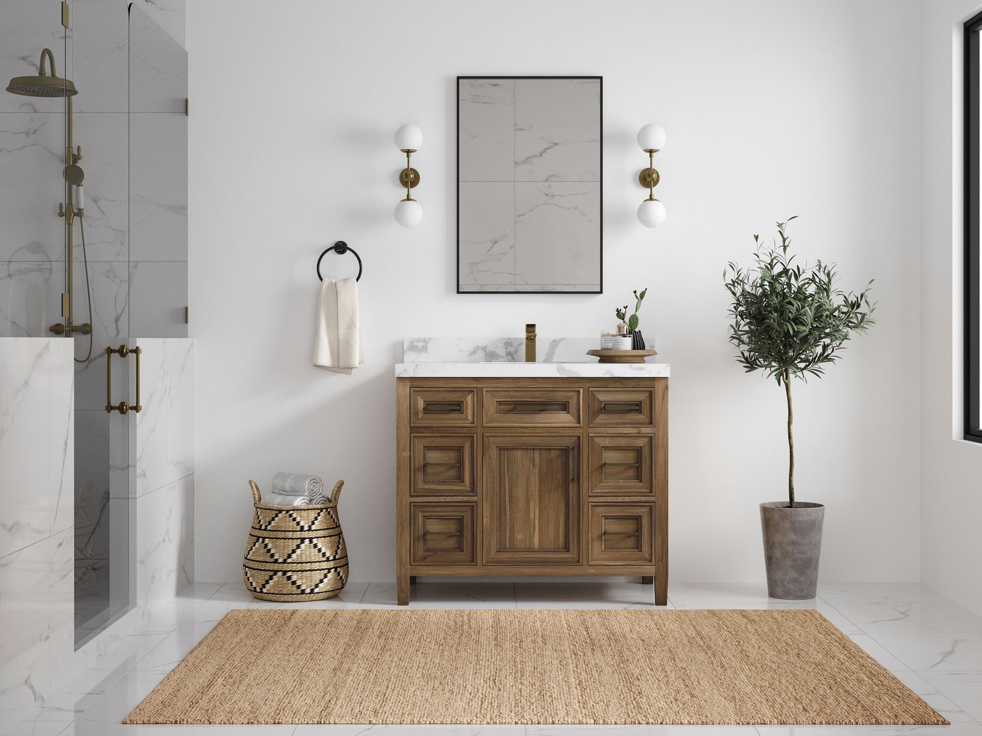 Santa Monica Teak Wood 42 in. W x 22 in. D Single Sink Bathroom Vanity - Willow Bath and Vanity