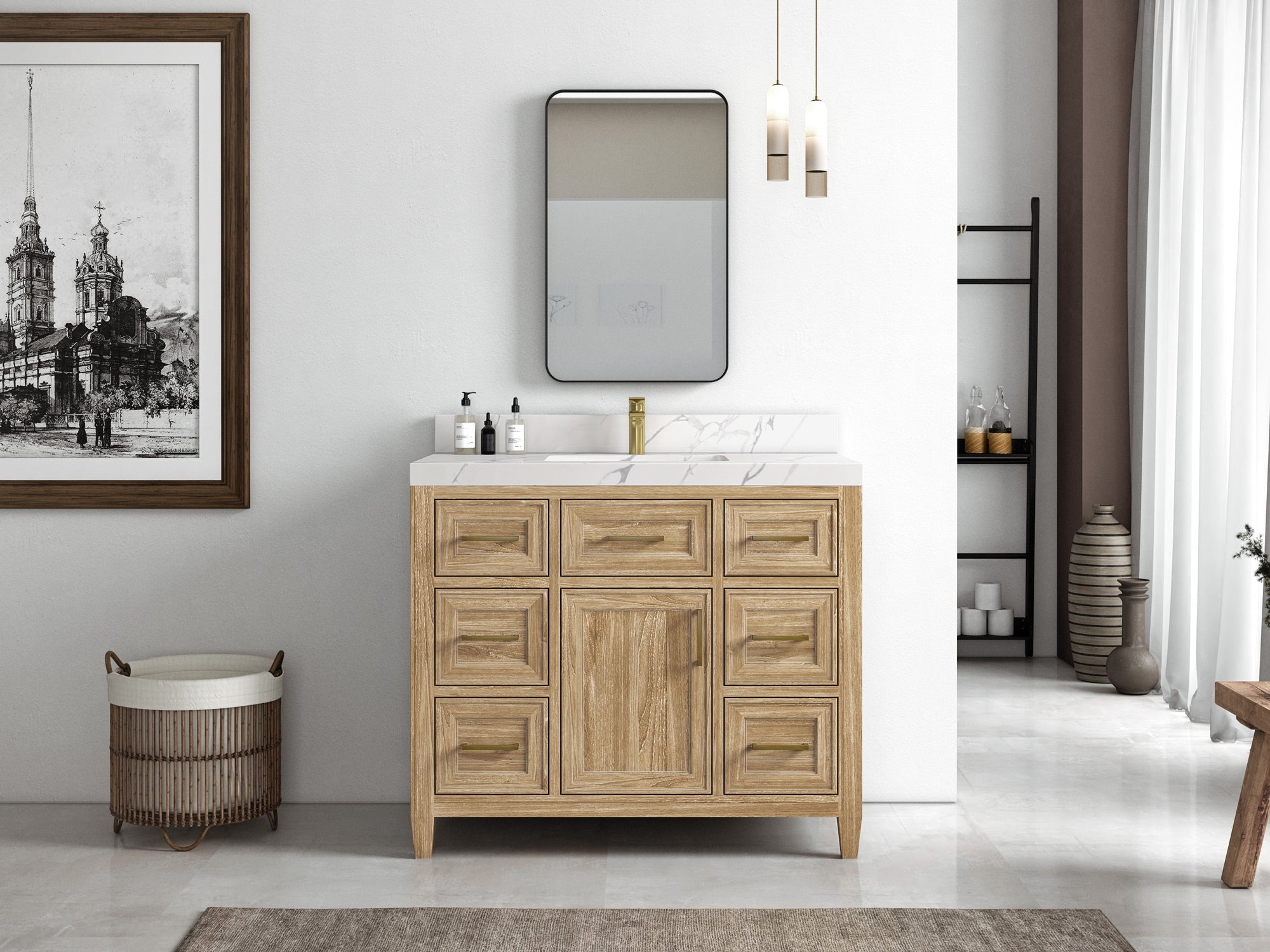 Santa Monica Teak Wood 42 in. W x 22 in. D Single Sink Bathroom Vanity - Willow Bath and Vanity
