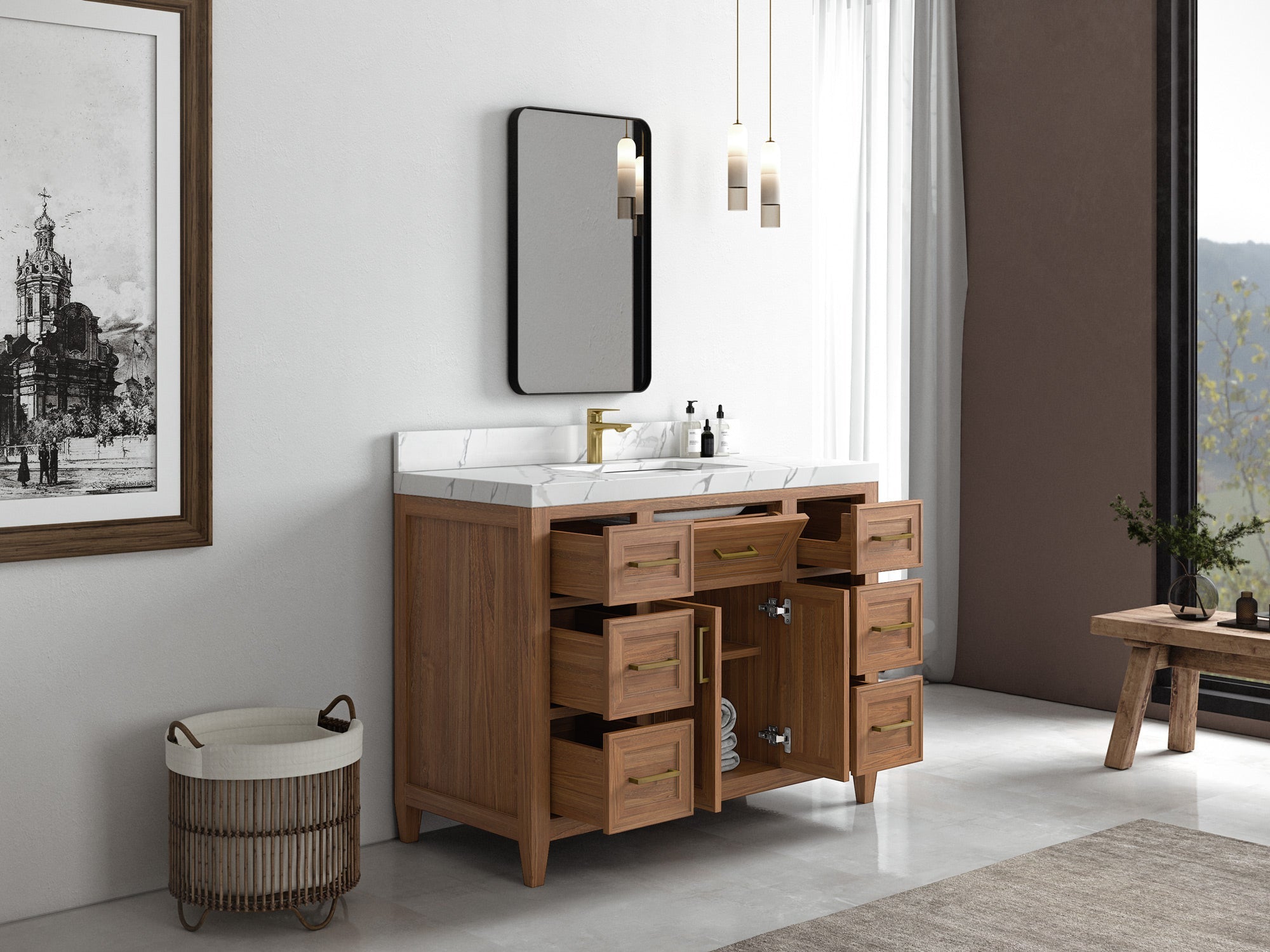 Santa Monica Teak Wood 48 in. W x 22 in. D Single Sink Bathroom Vanity - Willow Bath and Vanity