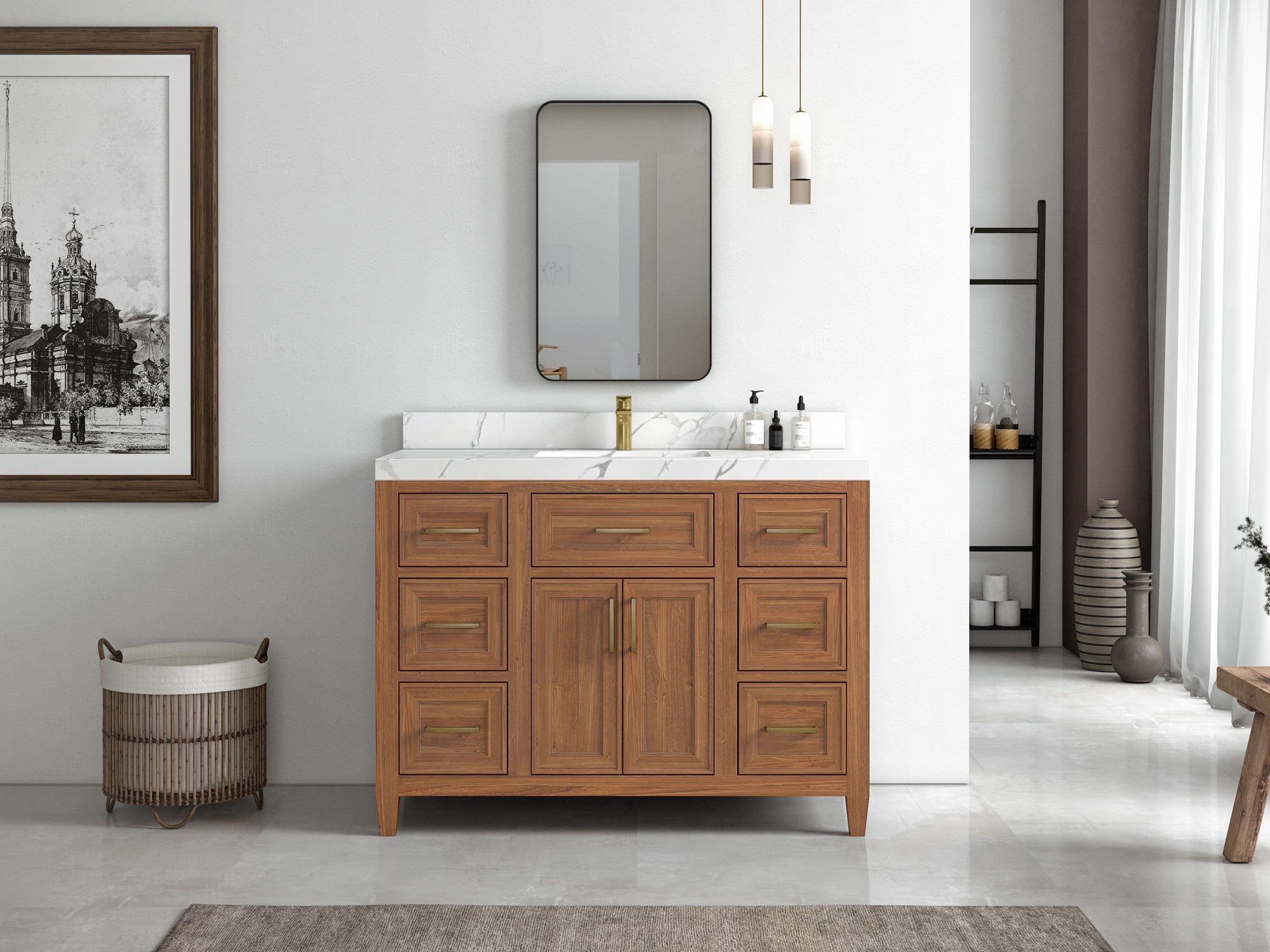 Santa Monica Teak Wood 48 in. W x 22 in. D Single Sink Bathroom Vanity - Willow Bath and Vanity