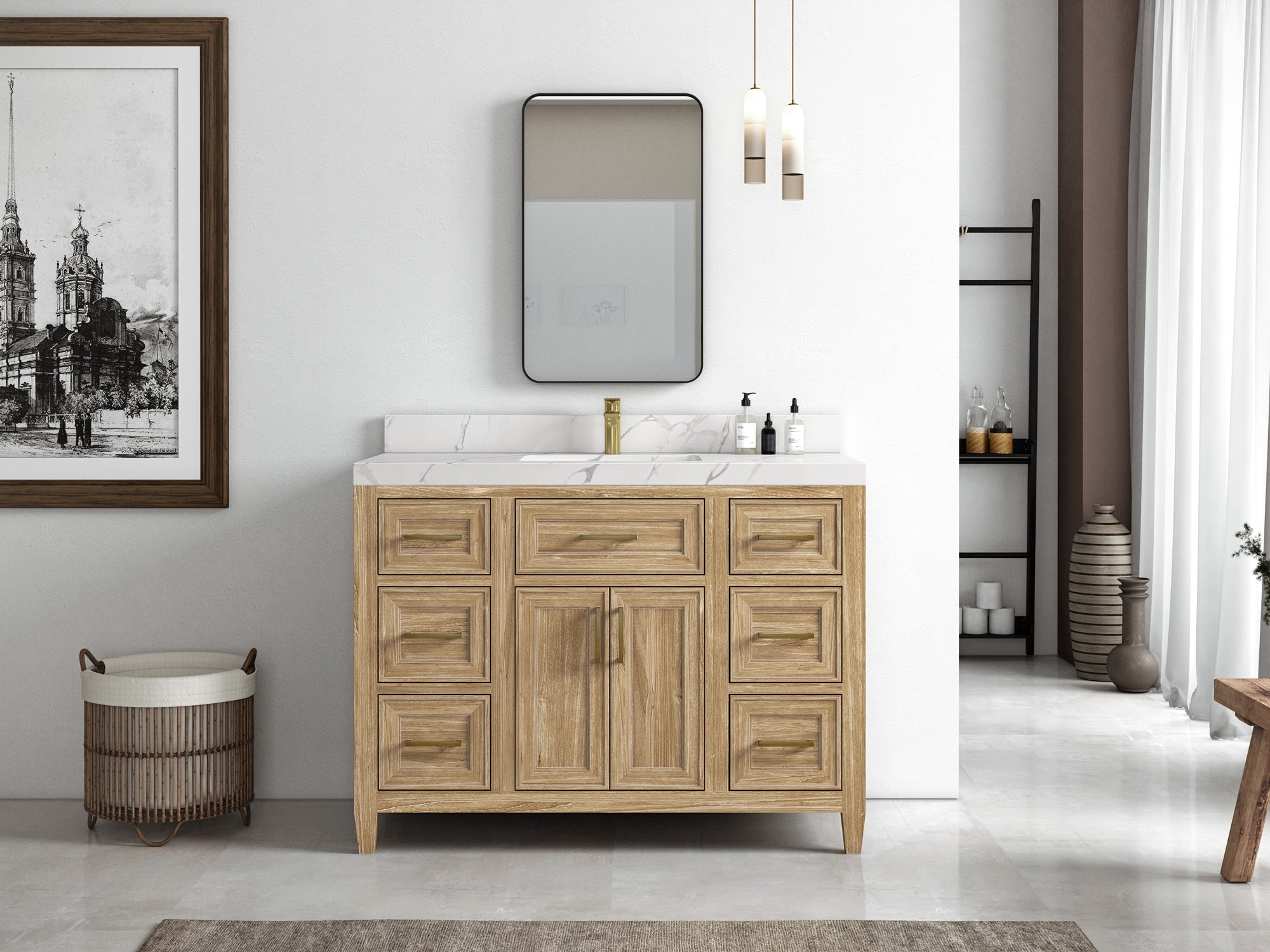 Santa Monica Teak Wood 48 in. W x 22 in. D Single Sink Bathroom Vanity - Willow Bath and Vanity