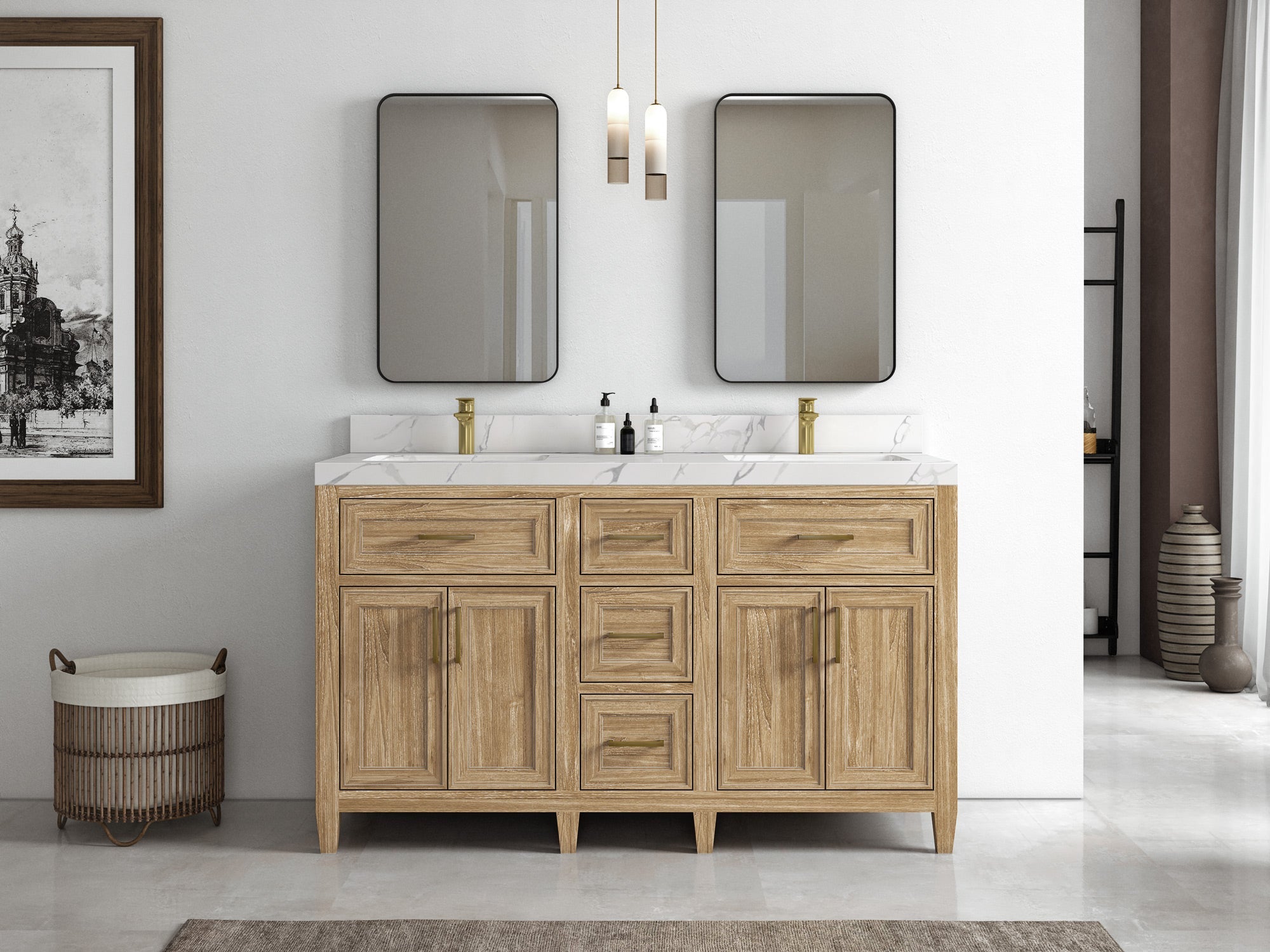 Santa Monica Teak Wood 60 in. W x 22 in. D Double Sink Bathroom Vanity - Willow Bath and Vanity