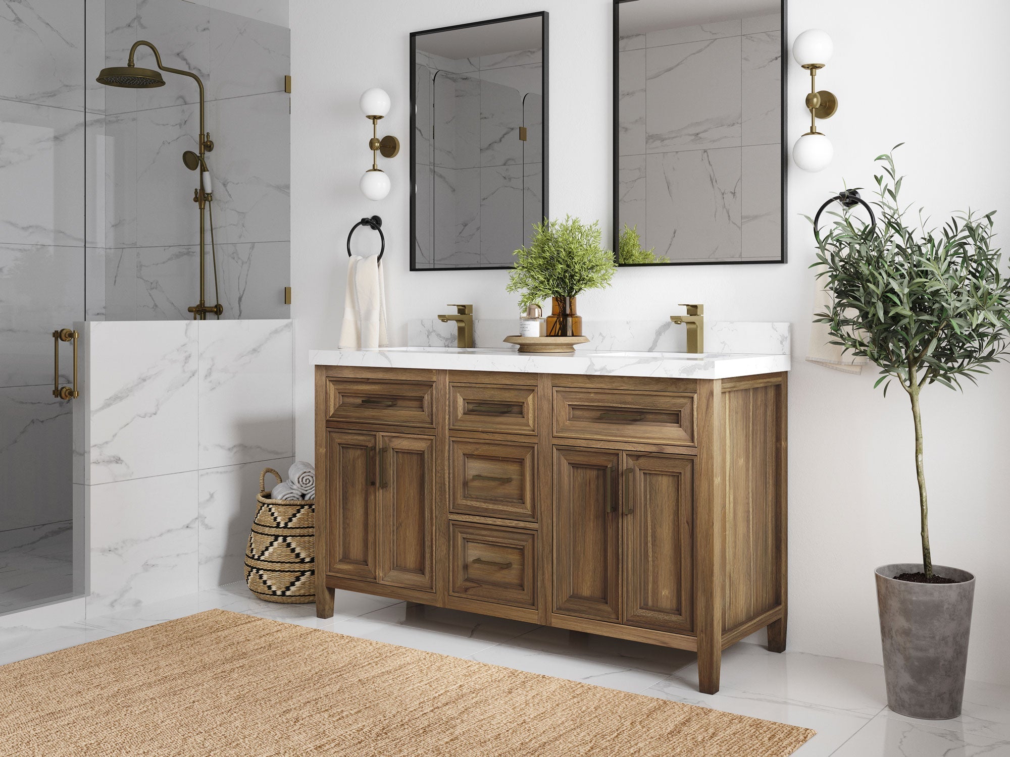 Santa Monica Teak Wood 60 in. W x 22 in. D Double Sink Bathroom Vanity - Willow Bath and Vanity