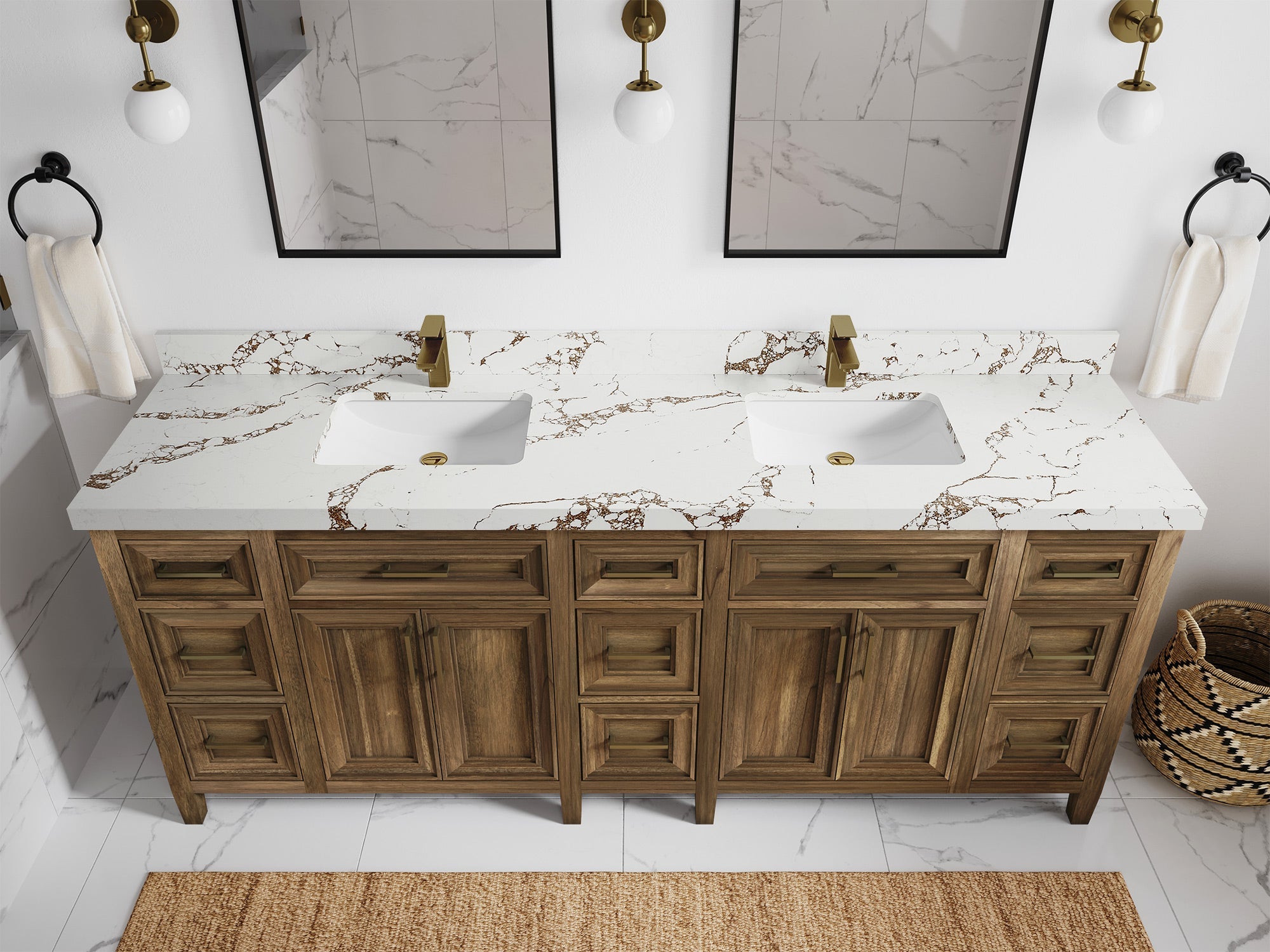 Santa Monica Teak Wood 84 in. W x 22 in. D Double Sink Bathroom Vanity - Willow Bath and Vanity