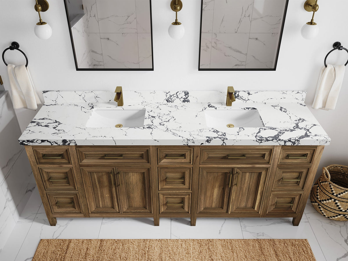 Santa Monica Teak Wood 84 in. W x 22 in. D Double Sink Bathroom Vanity - Willow Bath and Vanity