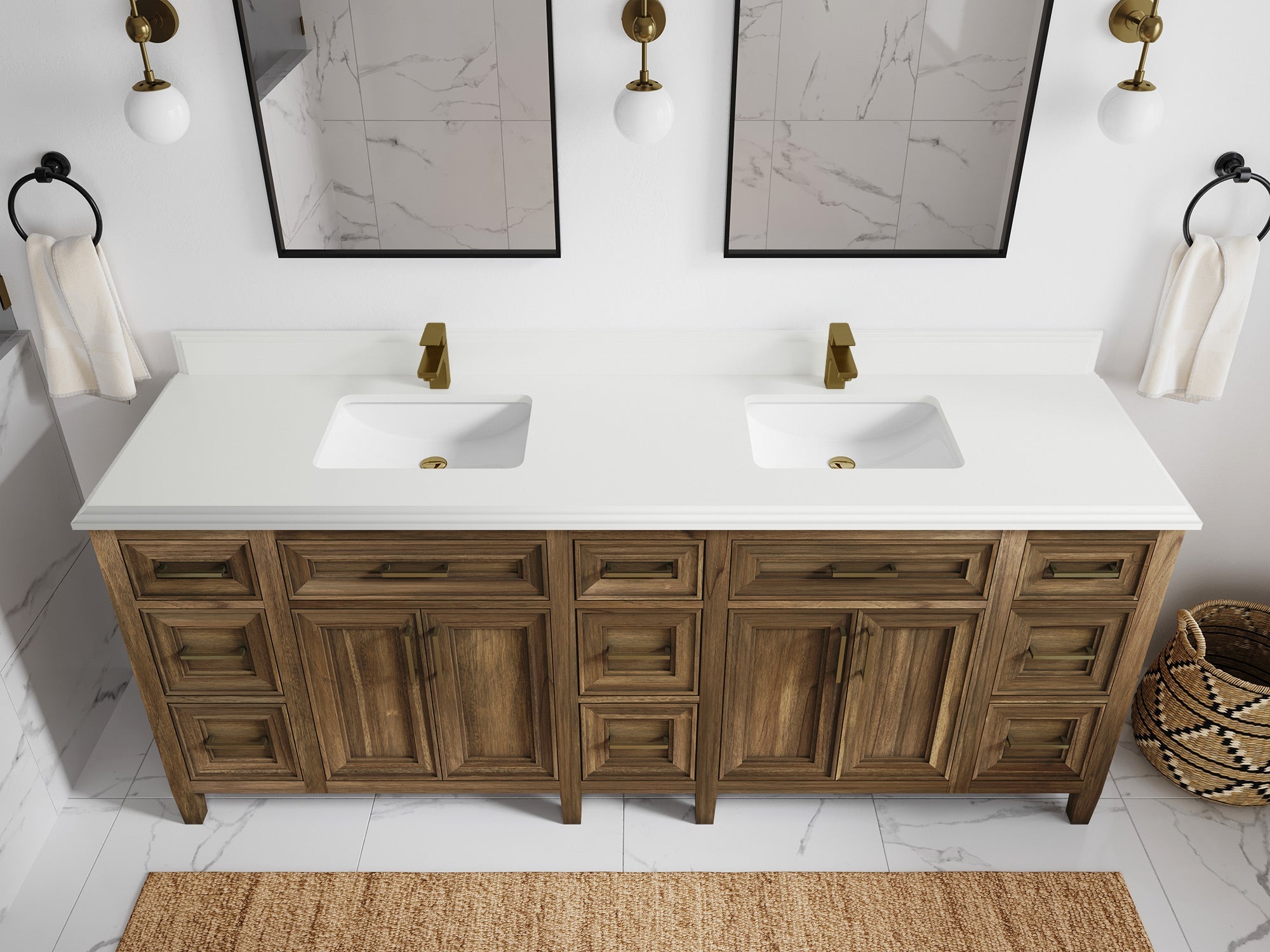 Santa Monica Teak Wood 84 in. W x 22 in. D Double Sink Bathroom Vanity - Willow Bath and Vanity