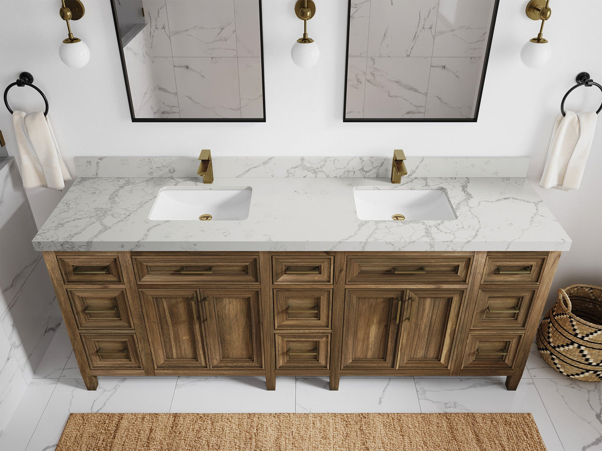 Santa Monica Teak Wood 84 in. W x 22 in. D Double Sink Bathroom Vanity - Willow Bath and Vanity