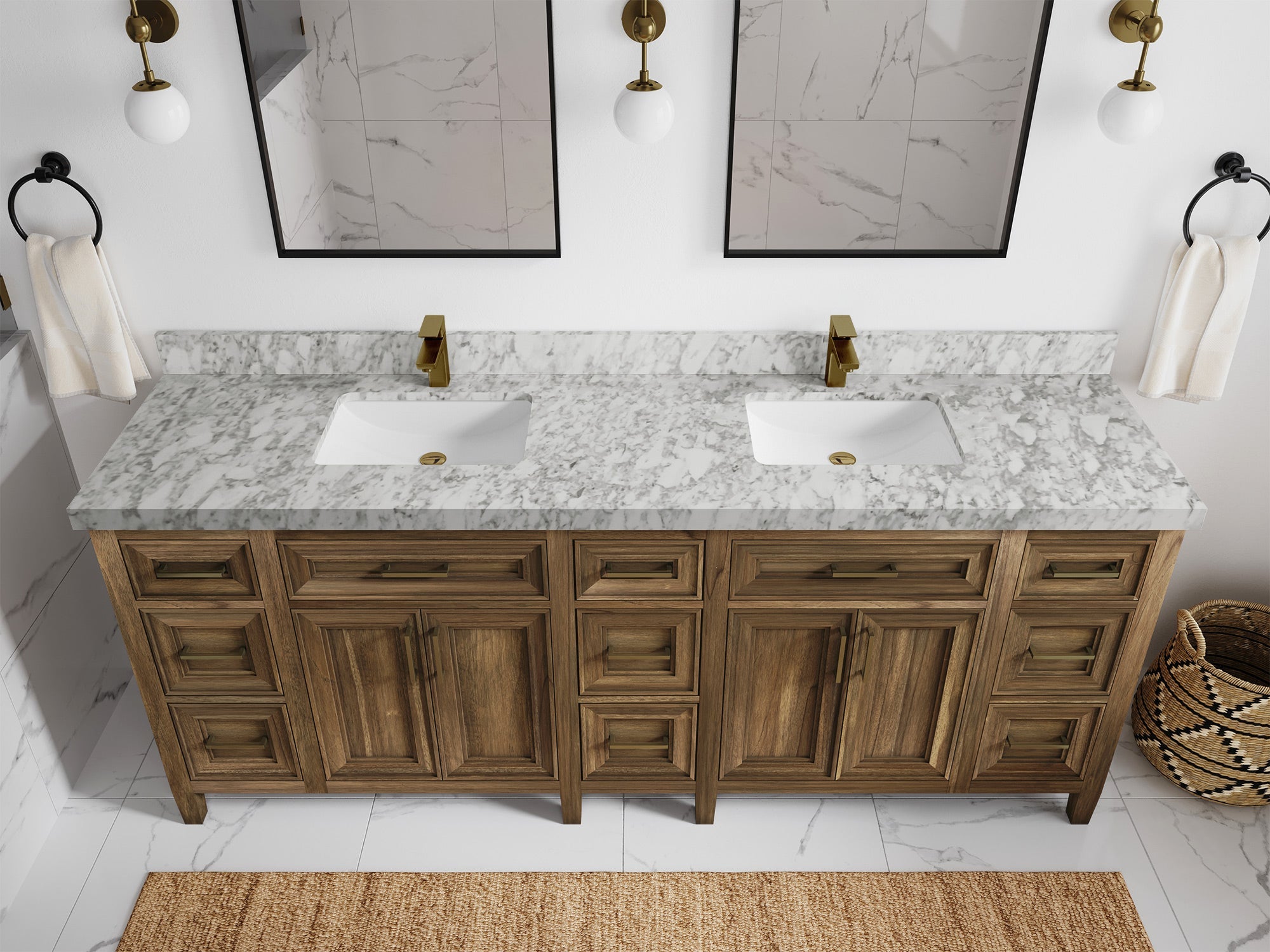 Santa Monica Teak Wood 84 in. W x 22 in. D Double Sink Bathroom Vanity - Willow Bath and Vanity