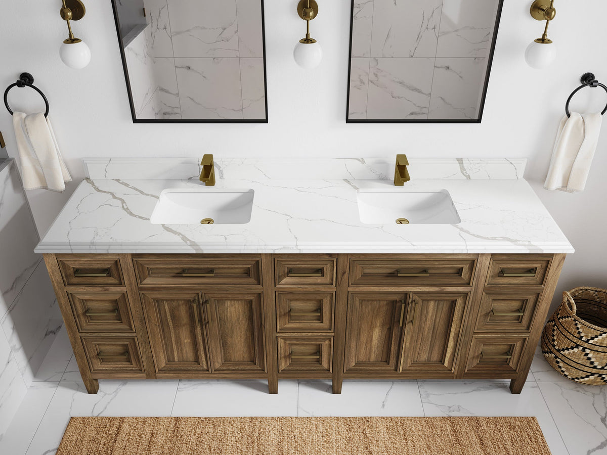 Santa Monica Teak Wood 84 in. W x 22 in. D Double Sink Bathroom Vanity - Willow Bath and Vanity