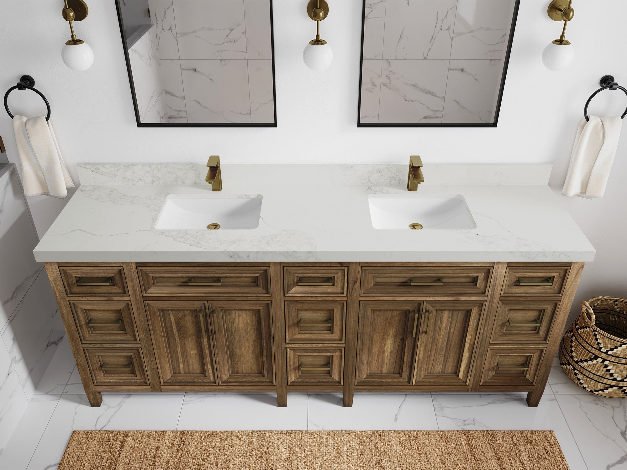 Santa Monica Teak Wood 84 in. W x 22 in. D Double Sink Bathroom Vanity - Willow Bath and Vanity