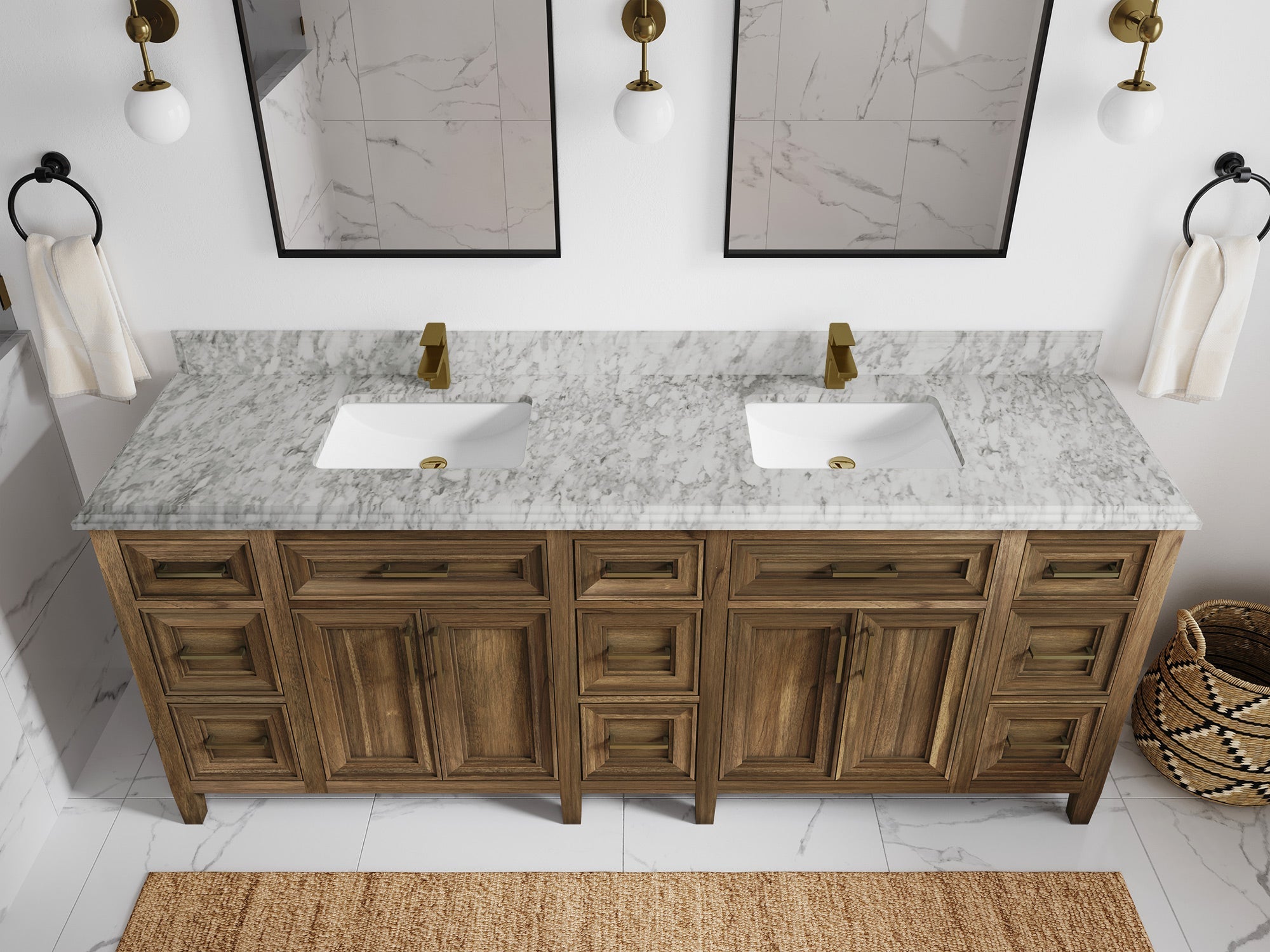 Santa Monica Teak Wood 84 in. W x 22 in. D Double Sink Bathroom Vanity - Willow Bath and Vanity