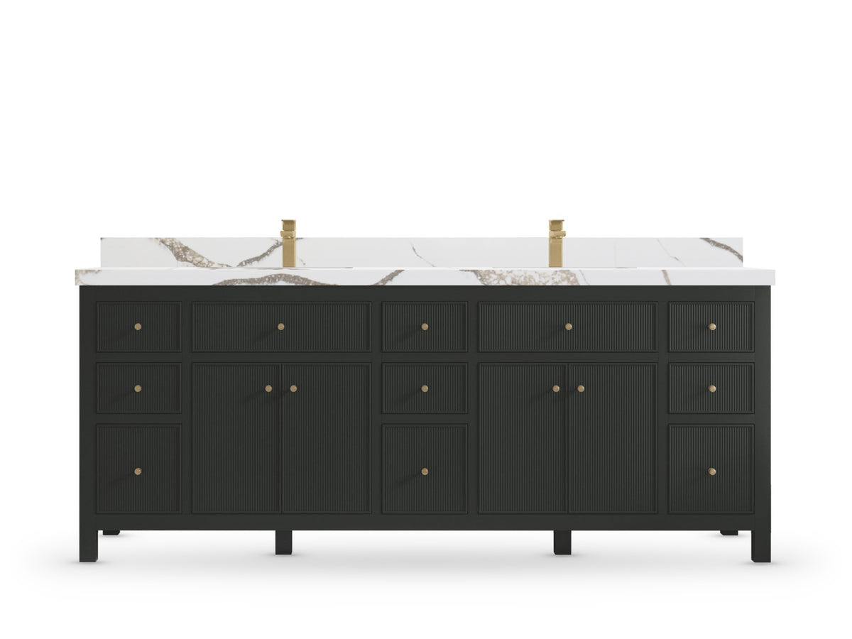 Sonoma 84 Black Top, Calacatta Gold Quartz, front view
