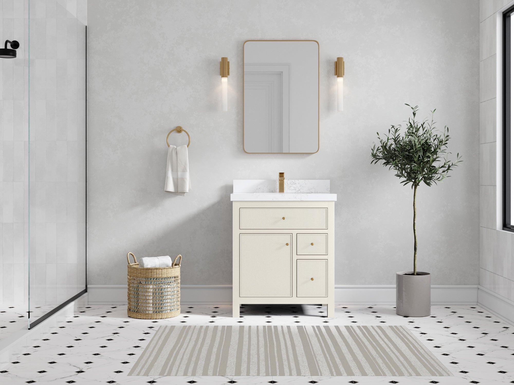 Sonoma 30 in W x 22 in D Free Standing Reeded Single Sink Bathroom Vanity - Willow Bath and Vanity
