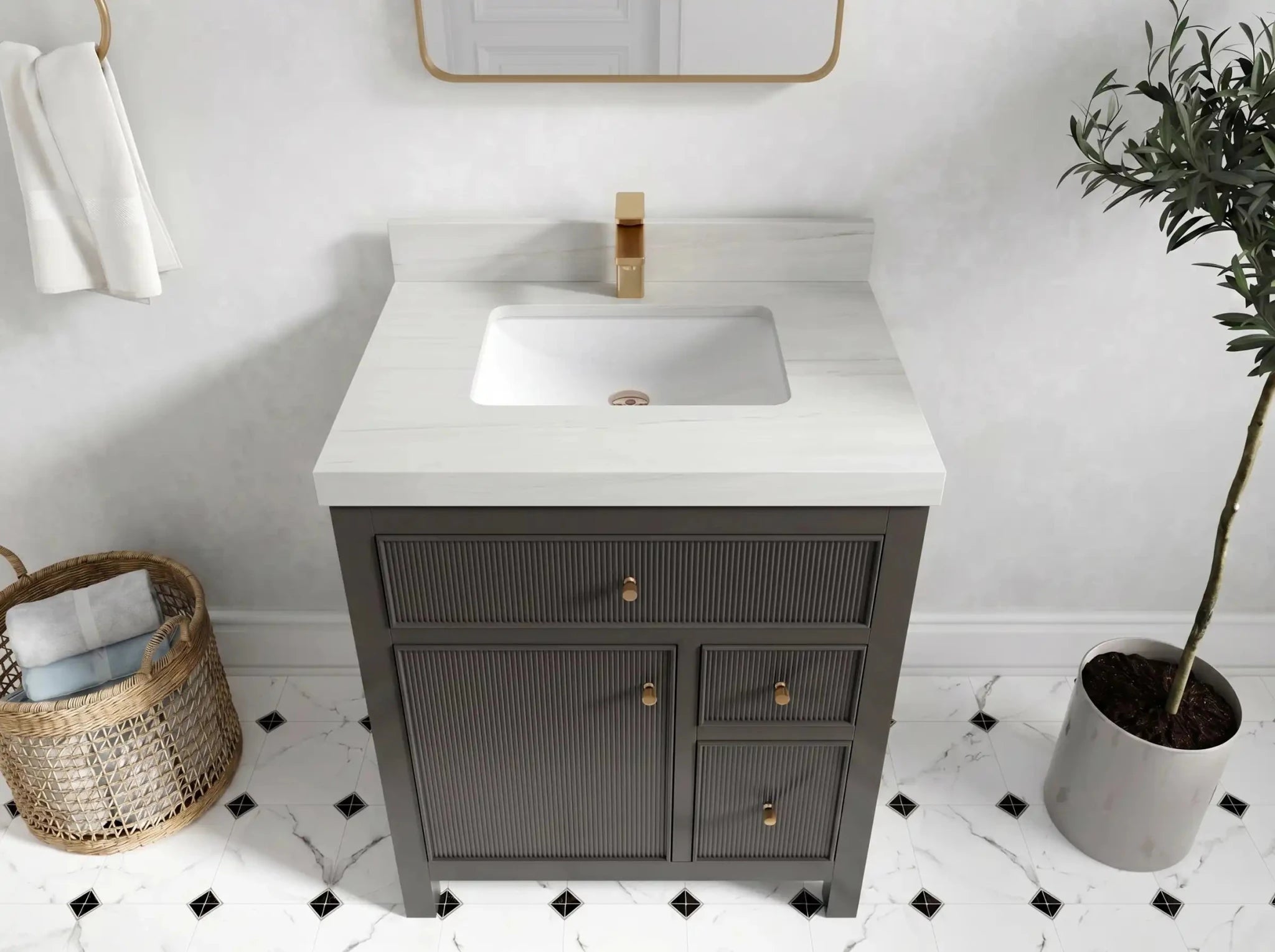 Sonoma 30 in W x 22 in D Reeded Free Standing Single Sink Bathroom Vanity - Willow Bath and Vanity
