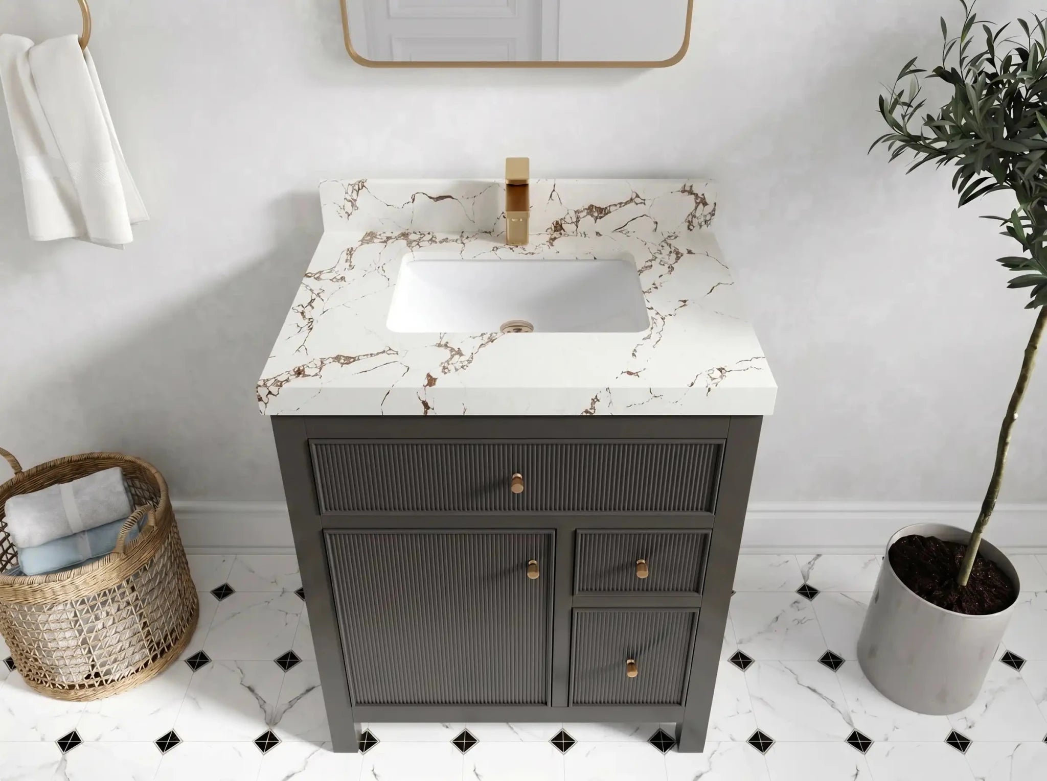 Sonoma 30 in W x 22 in D Reeded Free Standing Single Sink Bathroom Vanity - Willow Bath and Vanity
