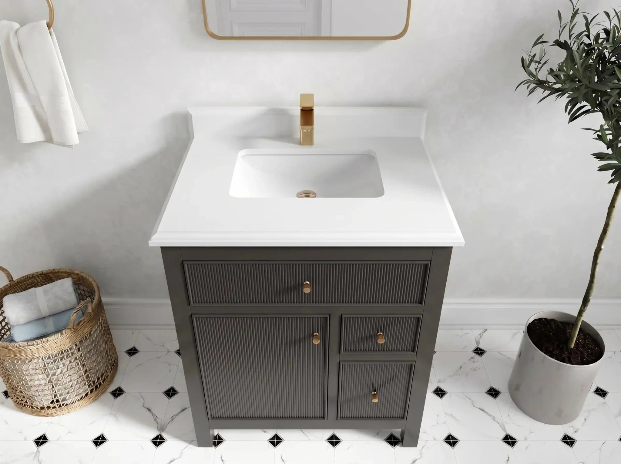 Sonoma 30 in W x 22 in D Reeded Free Standing Single Sink Bathroom Vanity - Willow Bath and Vanity
