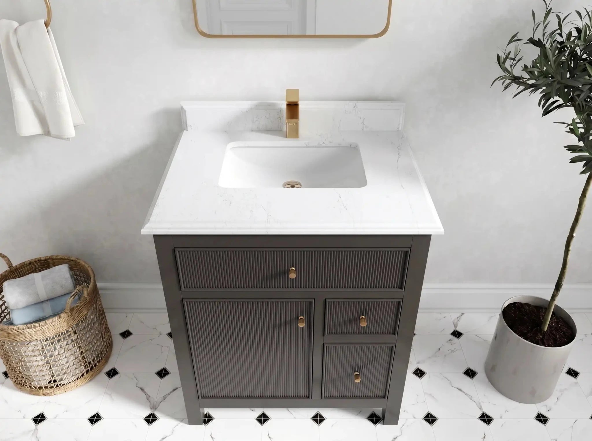 Sonoma 30 in W x 22 in D Reeded Free Standing Single Sink Bathroom Vanity - Willow Bath and Vanity