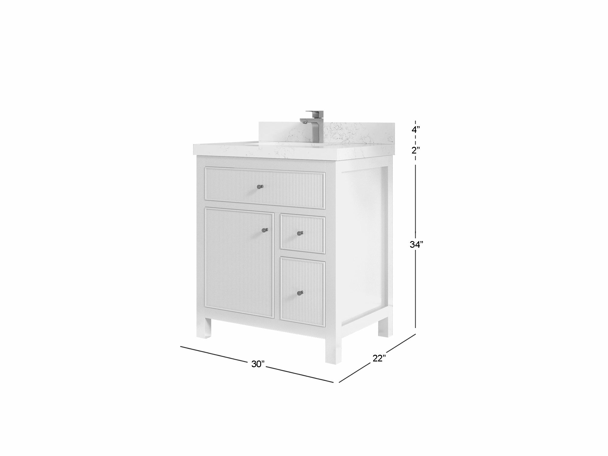 Sonoma 30 in W x 22 in D Reeded Free Standing Single Sink Bathroom Vanity - Willow Bath and Vanity