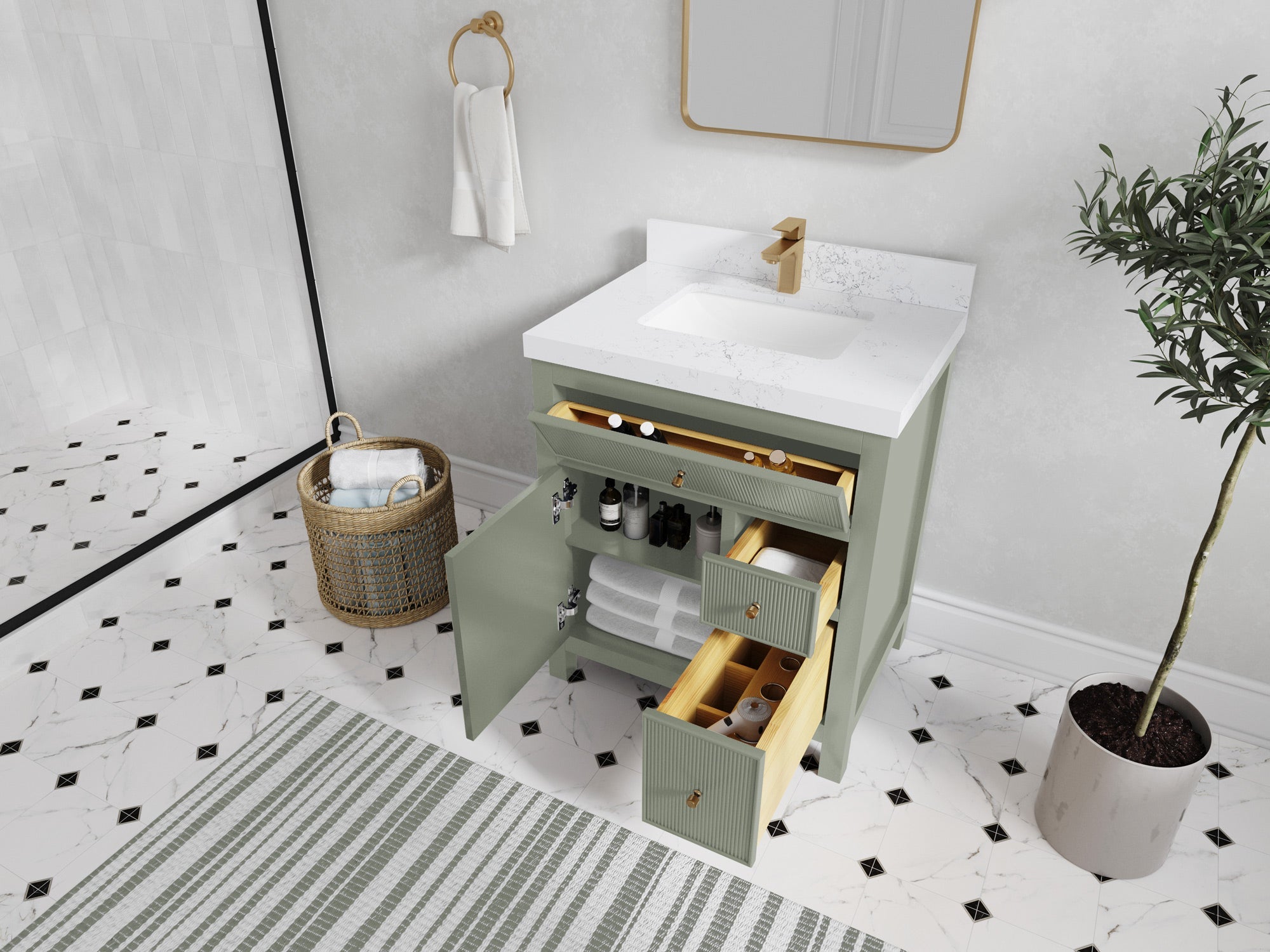 Sonoma 30 in W x 22 in D Reeded Free Standing Single Sink Bathroom Vanity - Willow Bath and Vanity