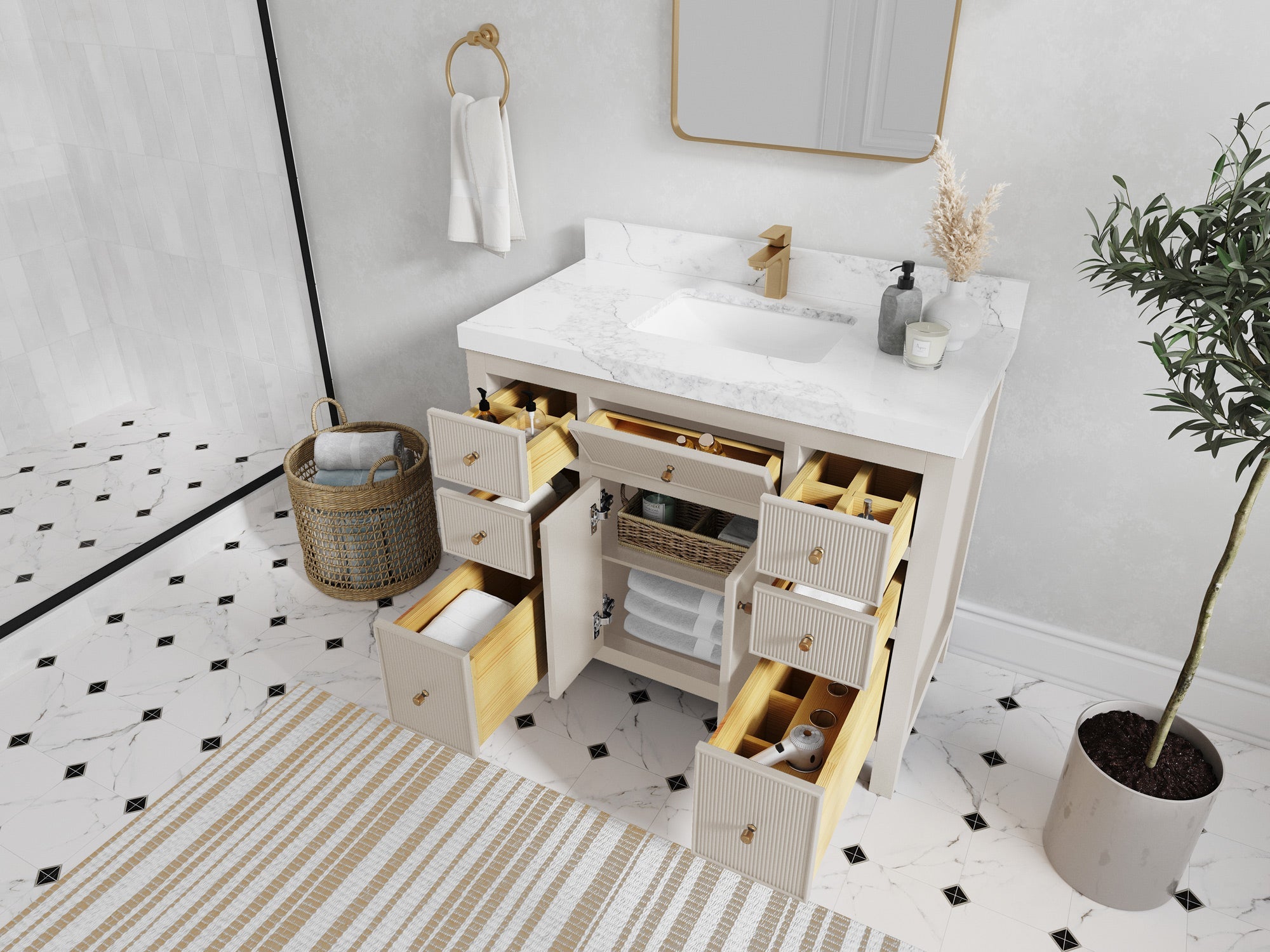 Sonoma 42 in W x 22 in D Free Standing Reeded Single Sink Bathroom Vanity - Willow Bath and Vanity