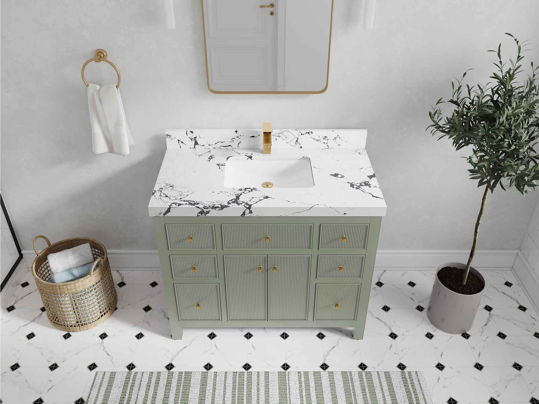 Sonoma 42 in W x 22 in D Free Standing Reeded Single Sink Bathroom Vanity - Willow Bath and Vanity