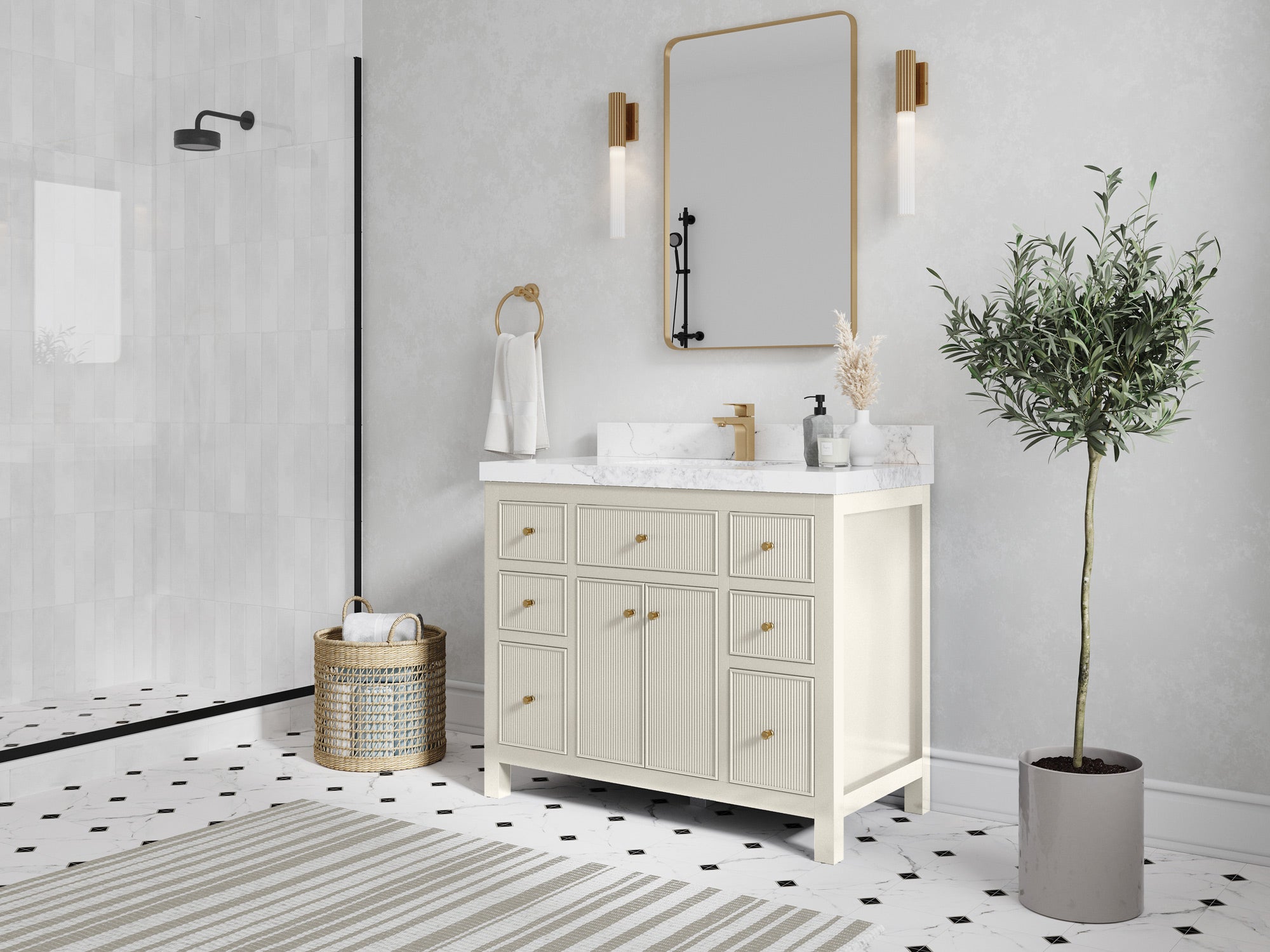 Sonoma 42 in W x 22 in D Free Standing Reeded Single Sink Bathroom Vanity - Willow Bath and Vanity