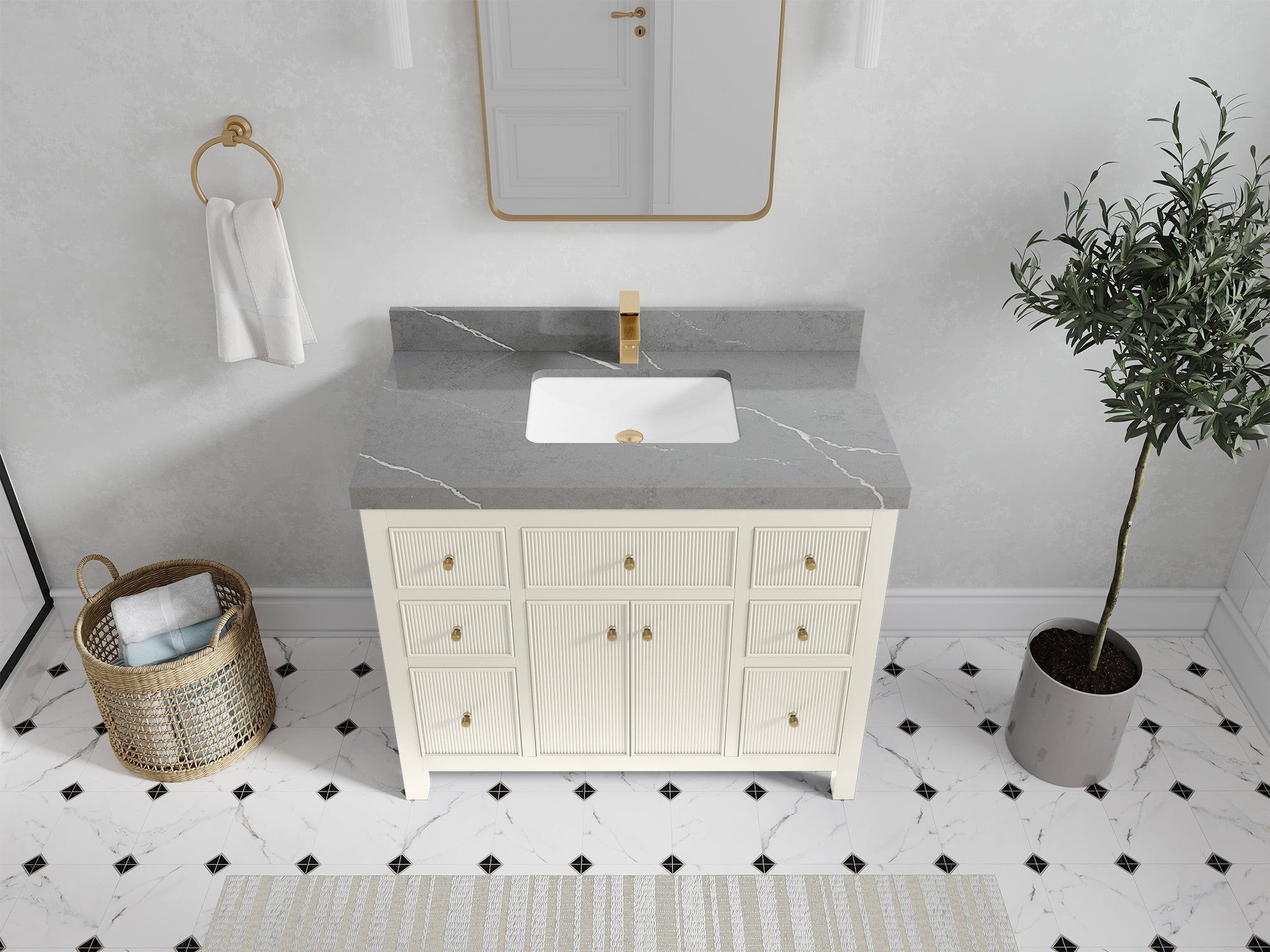 Sonoma 42 in W x 22 in D Free Standing Reeded Single Sink Bathroom Vanity - Willow Bath and Vanity