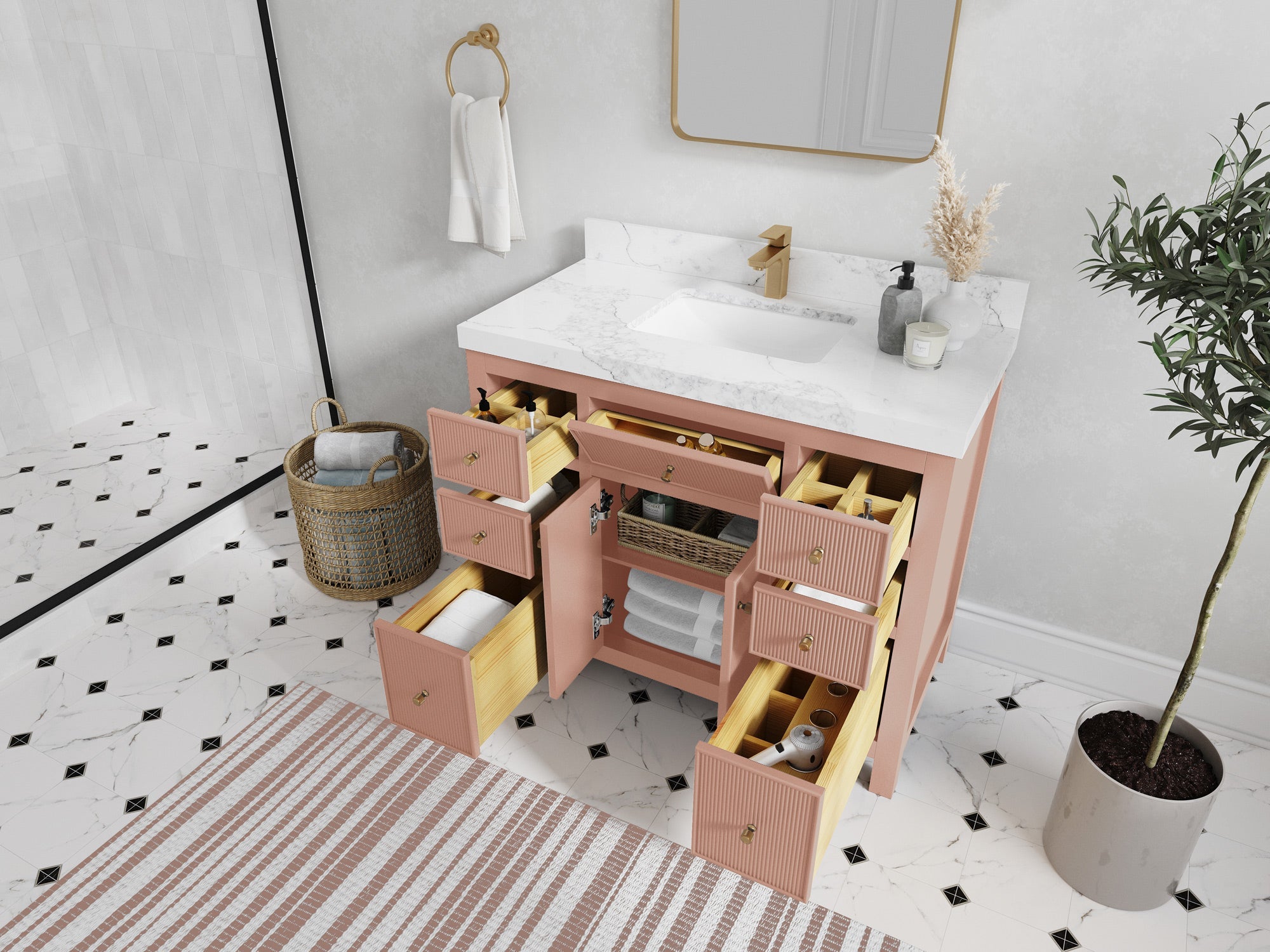 Sonoma 42 in W x 22 in D Free Standing Reeded Single Sink Bathroom Vanity - Willow Bath and Vanity