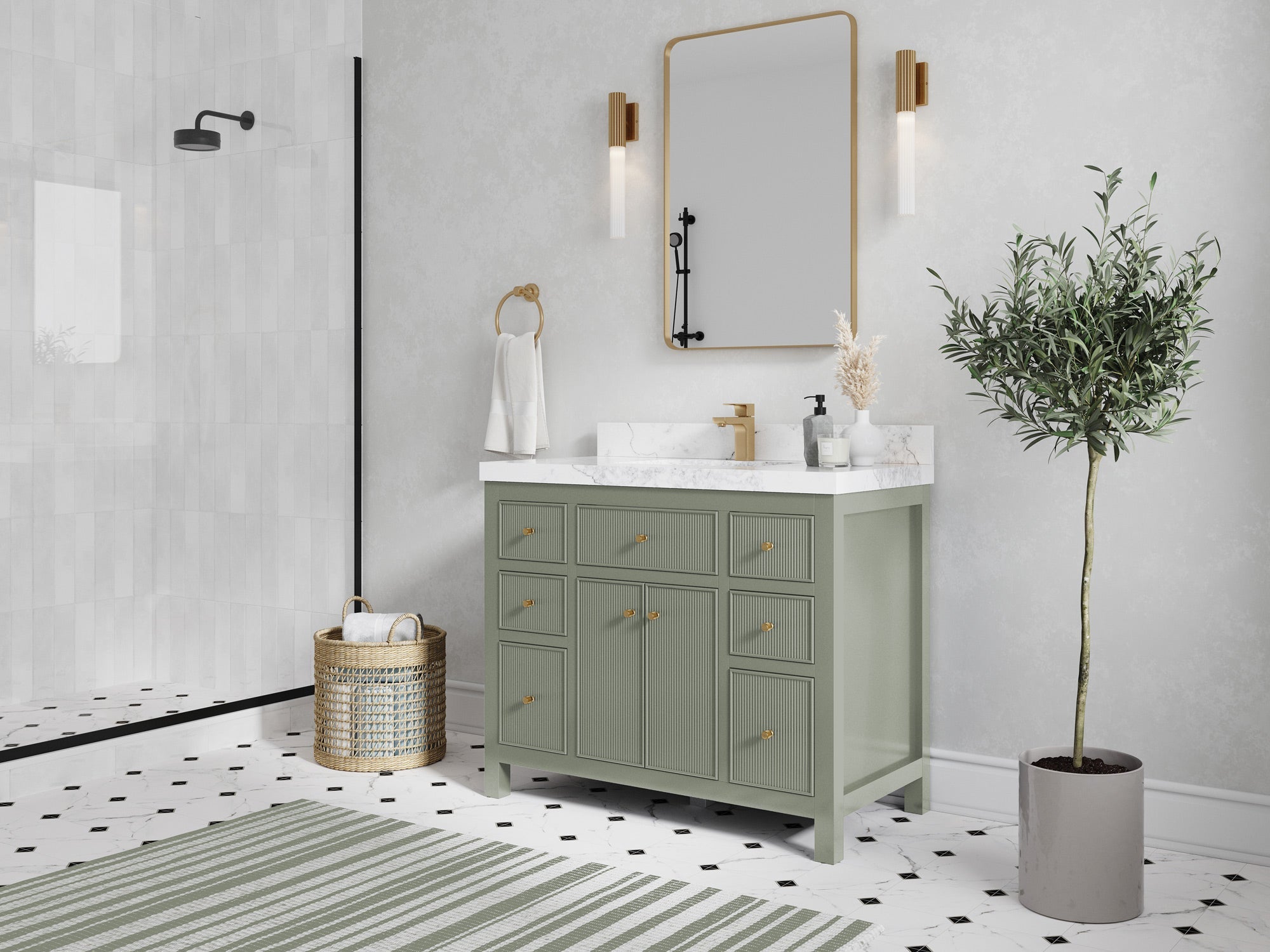 Sonoma 42 in W x 22 in D Free Standing Reeded Single Sink Bathroom Vanity - Willow Bath and Vanity