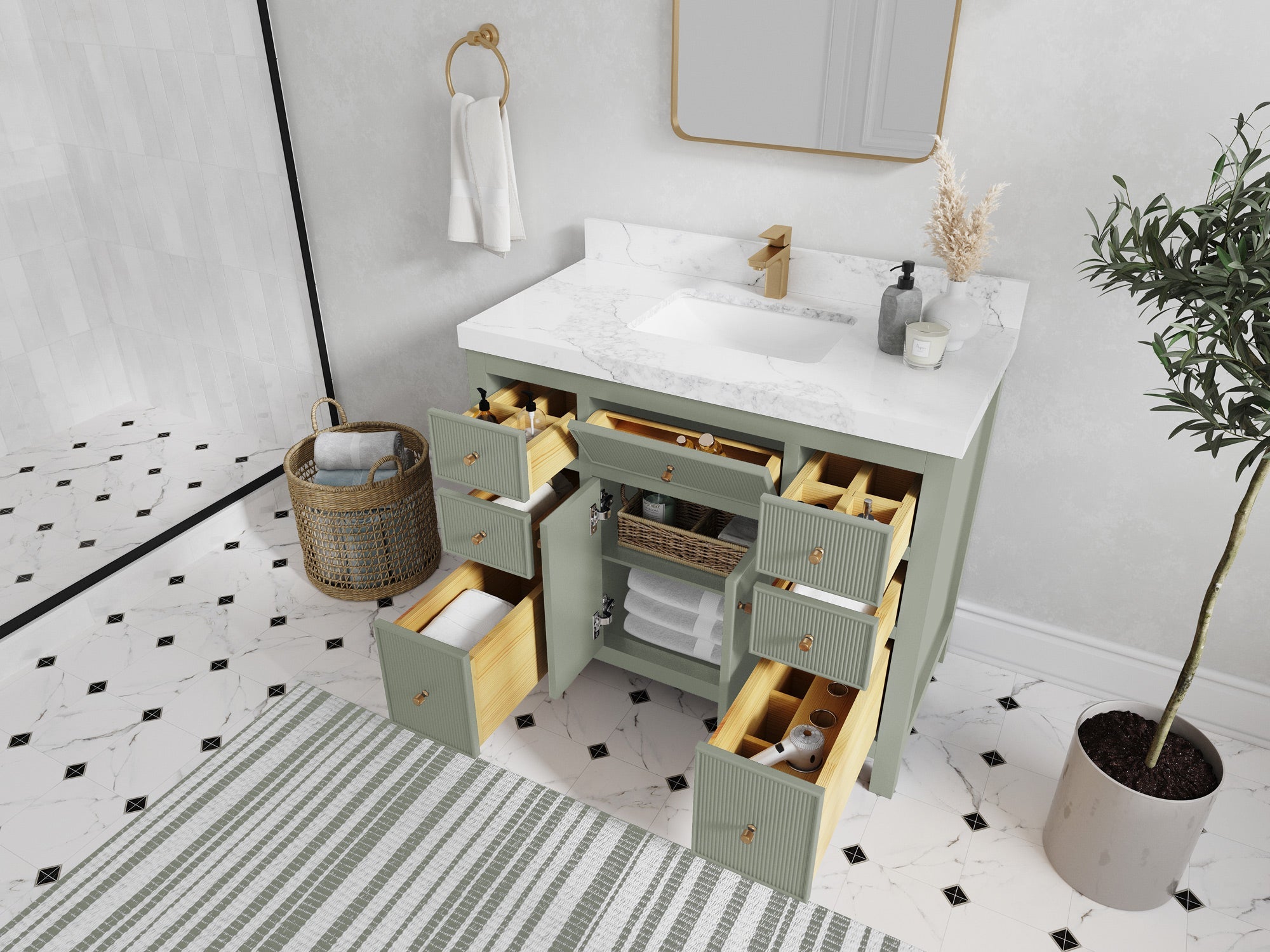 Sonoma 42 in W x 22 in D Free Standing Reeded Single Sink Bathroom Vanity - Willow Bath and Vanity