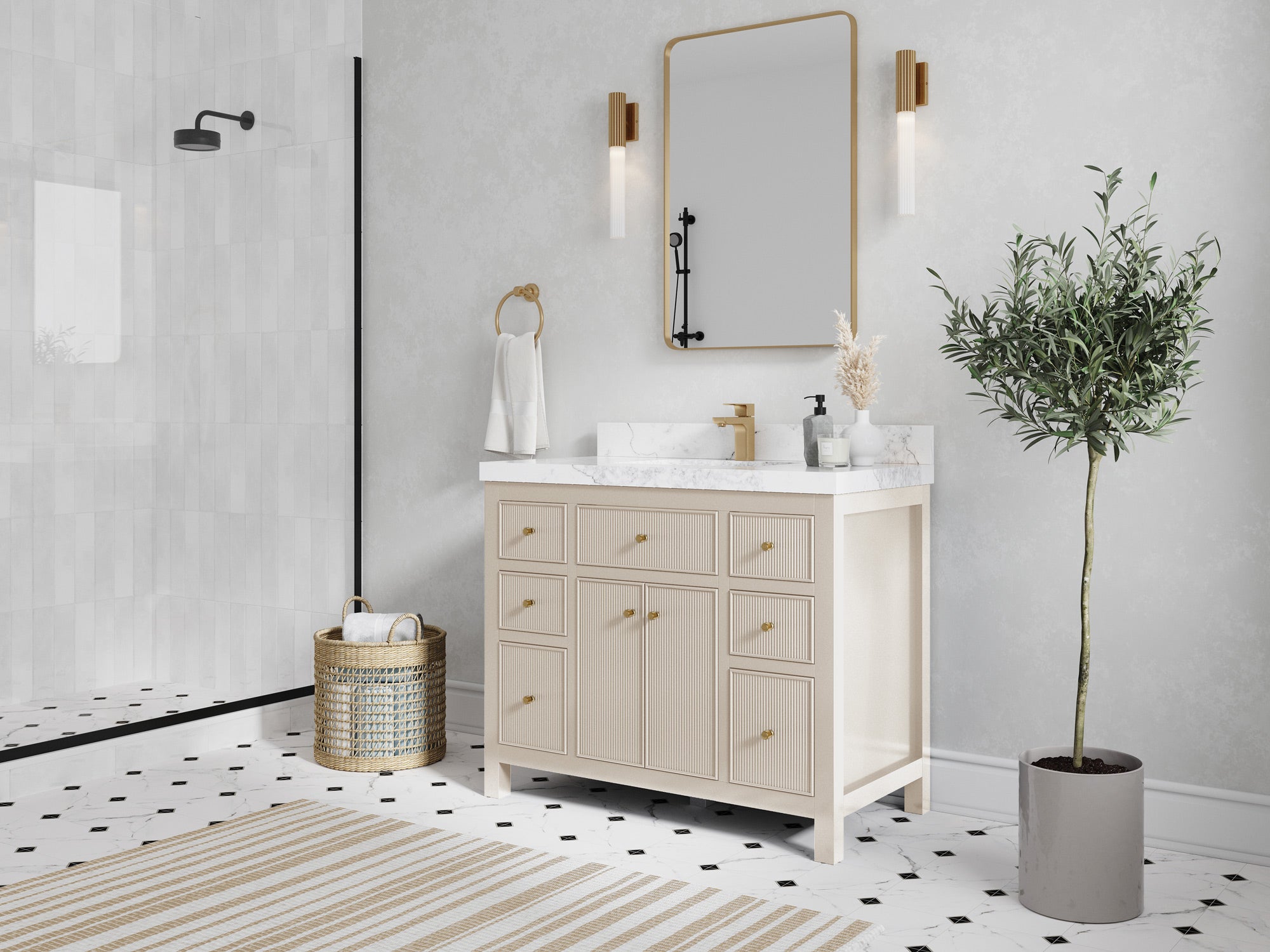 Sonoma 42 in W x 22 in D Free Standing Reeded Single Sink Bathroom Vanity - Willow Bath and Vanity