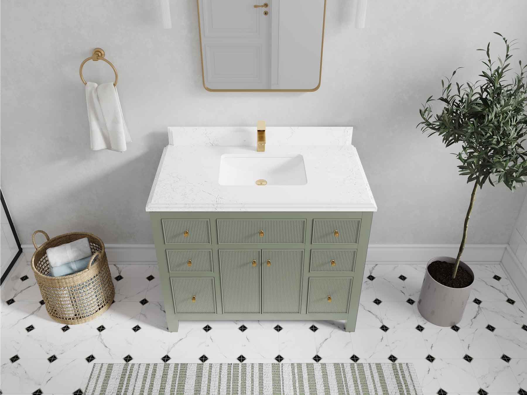 Sonoma 42 in W x 22 in D Free Standing Reeded Single Sink Bathroom Vanity - Willow Bath and Vanity