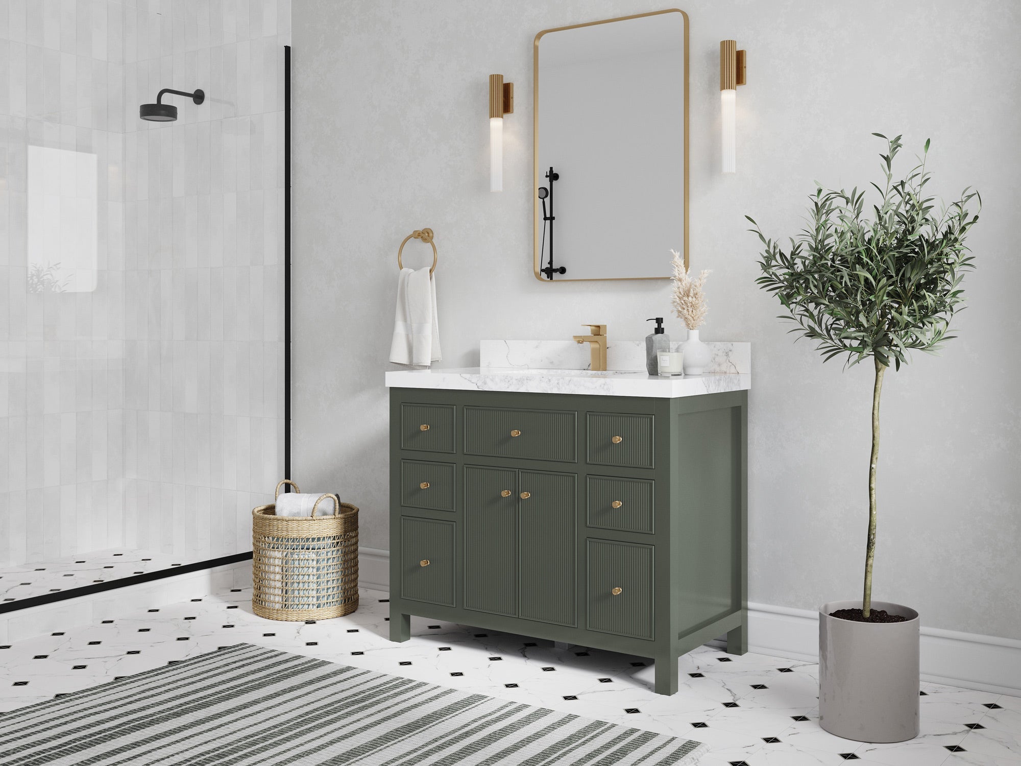 Sonoma 42 in W x 22 in D Free Standing Reeded Single Sink Bathroom Vanity - Willow Bath and Vanity