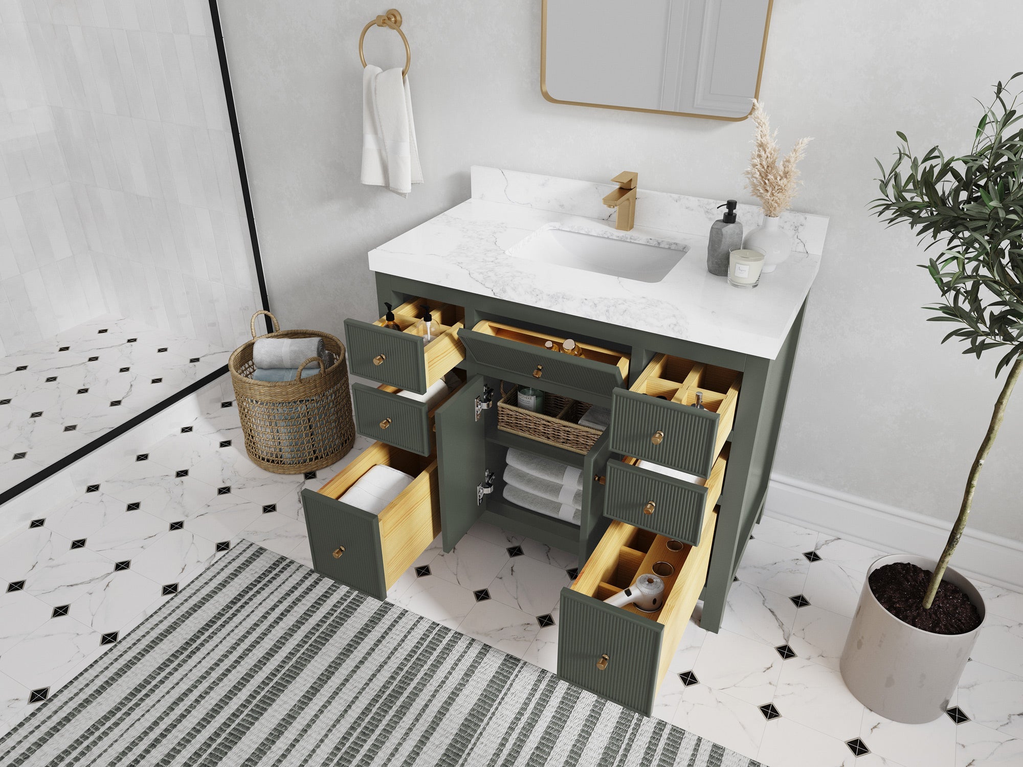 Sonoma 42 in W x 22 in D Free Standing Reeded Single Sink Bathroom Vanity - Willow Bath and Vanity