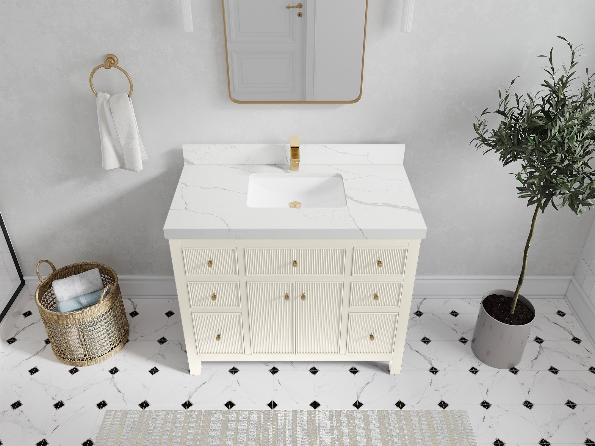 Sonoma 42 in W x 22 in D Free Standing Reeded Single Sink Bathroom Vanity - Willow Bath and Vanity