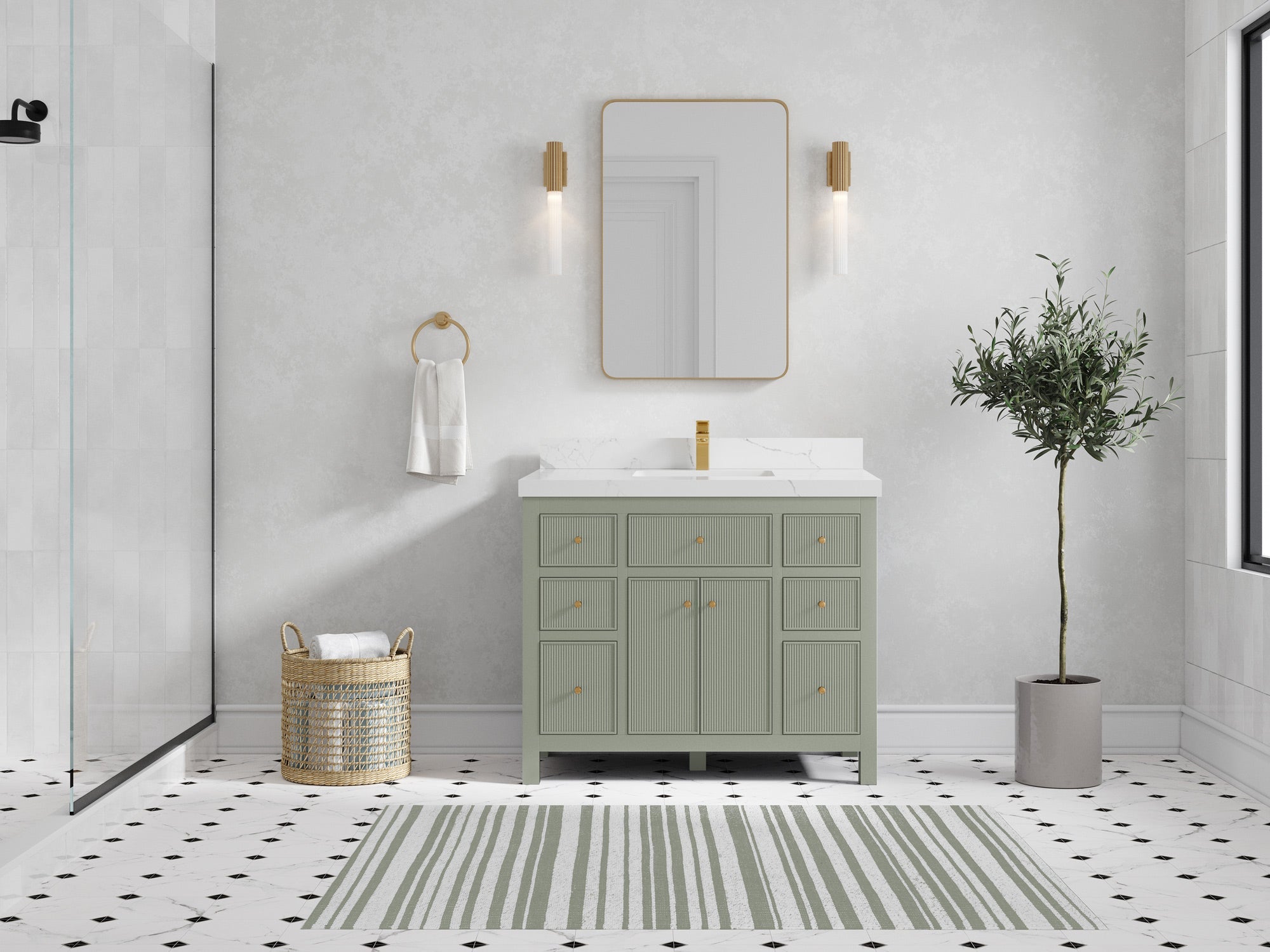 Sonoma 42 in W x 22 in D Free Standing Reeded Single Sink Bathroom Vanity - Willow Bath and Vanity